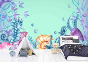 3D Animal Sea Sea Horse Conch Starfish Bubble Wall Mural Wallpaper YXL 55