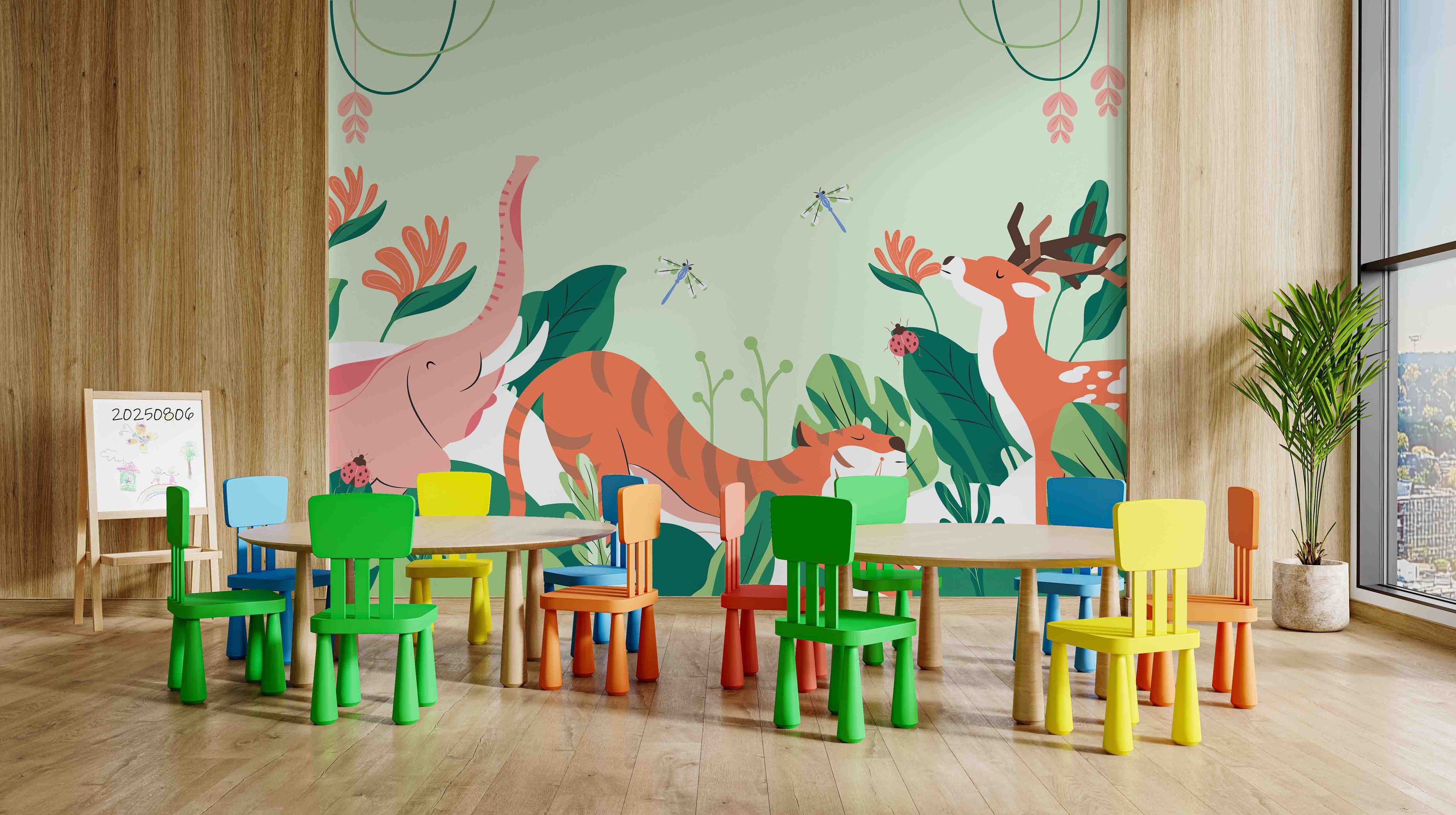 3D Childcare Nursery School Cartoon Animals Kids Wall Mural Wallpaper JN 15