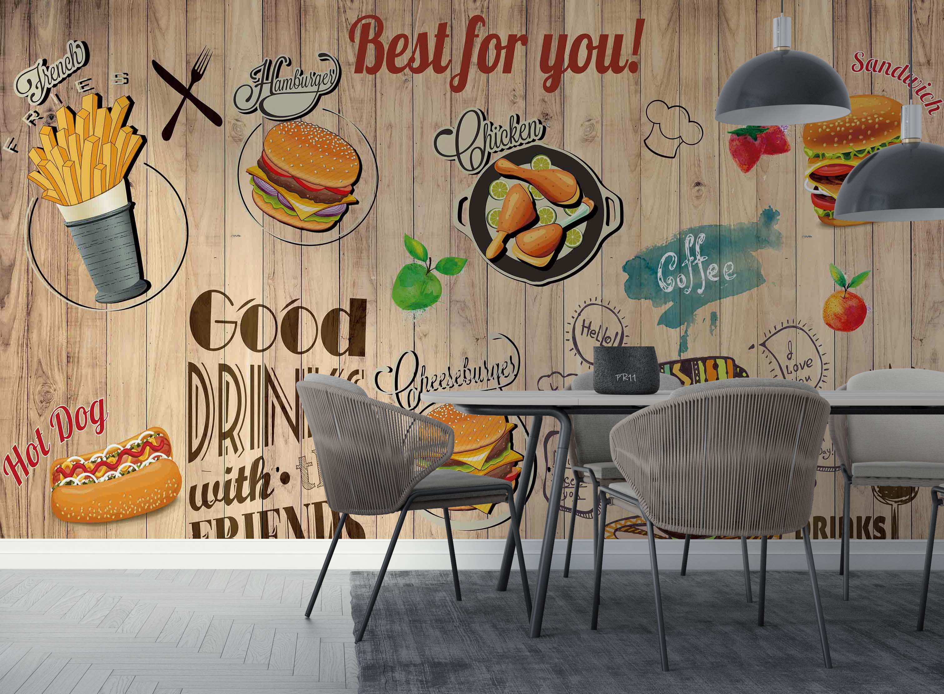 Fast Food Background Food Wallpaper food shop street art wall mural for cafe or restaurant - view 3