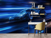3D Blue Sports Car Wallpaper Wall Mural Wall Decor Wall Art Wall Sticker Remoable Wallpaper