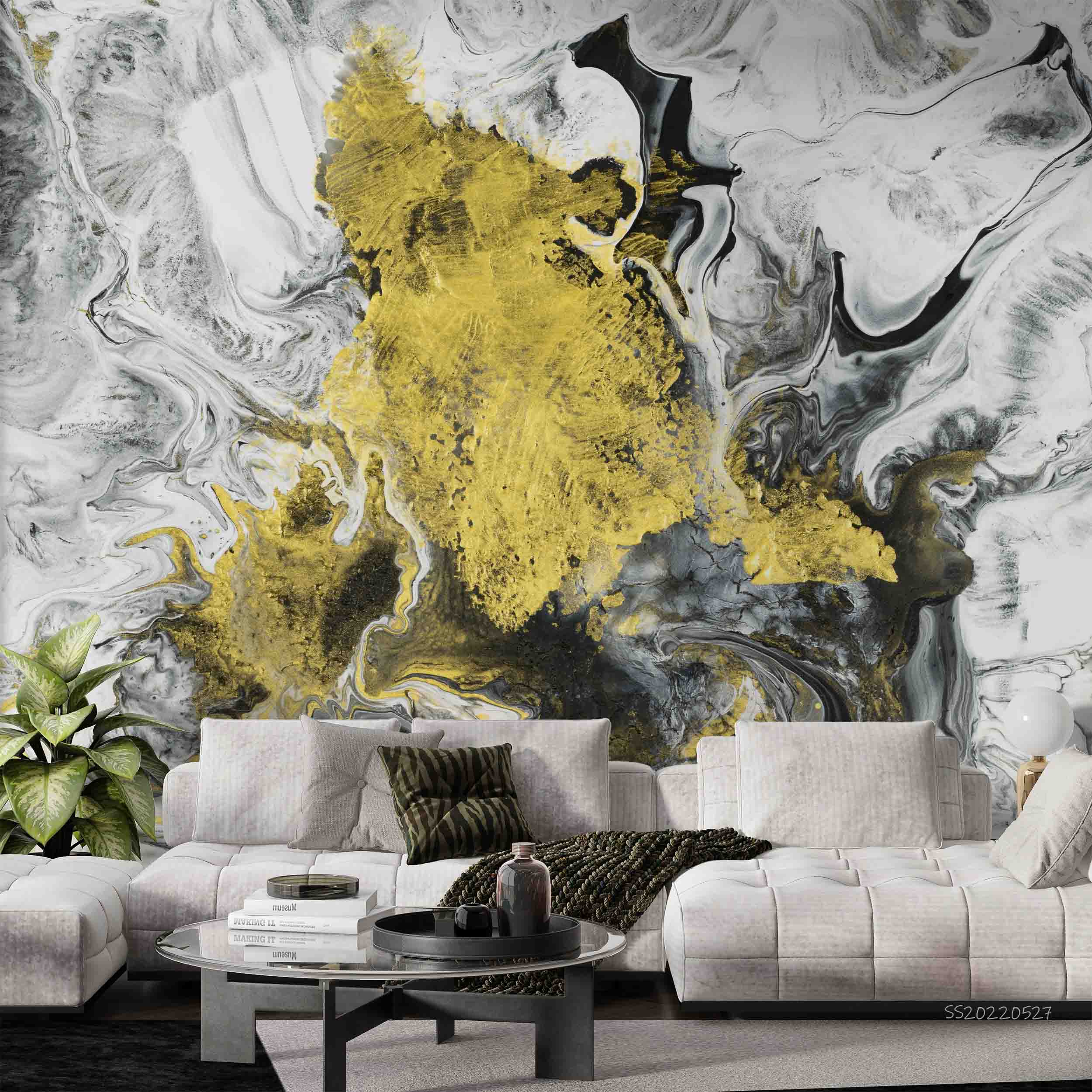 3D Abstract Black White Gold Marble Texture Background Wall Mural Wallpaper GD 4237- Jess Art Decoration