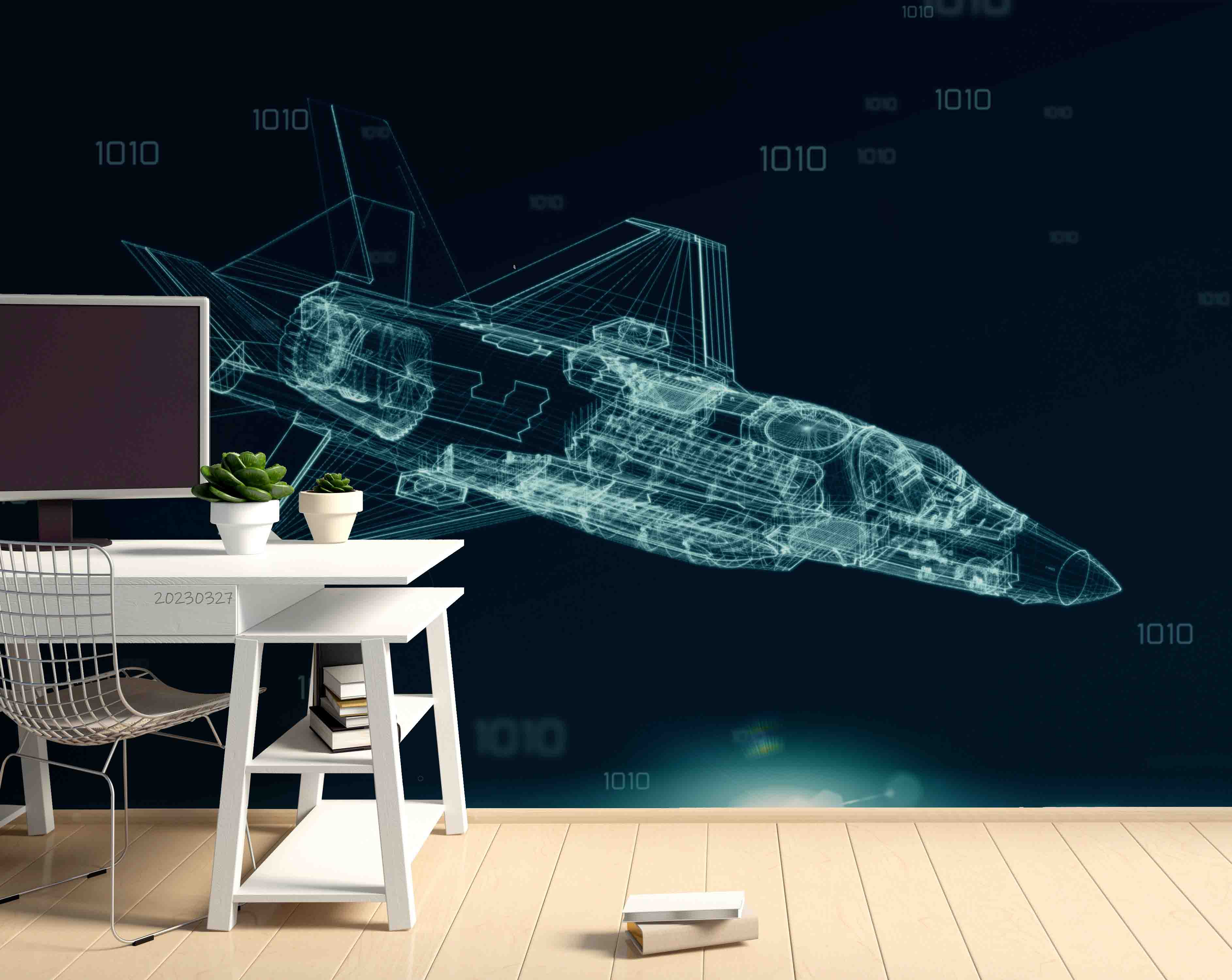 3D F-35 Wireframe Rendering Wall Mural Wallpaper GD 5412- Jess Art Decoration