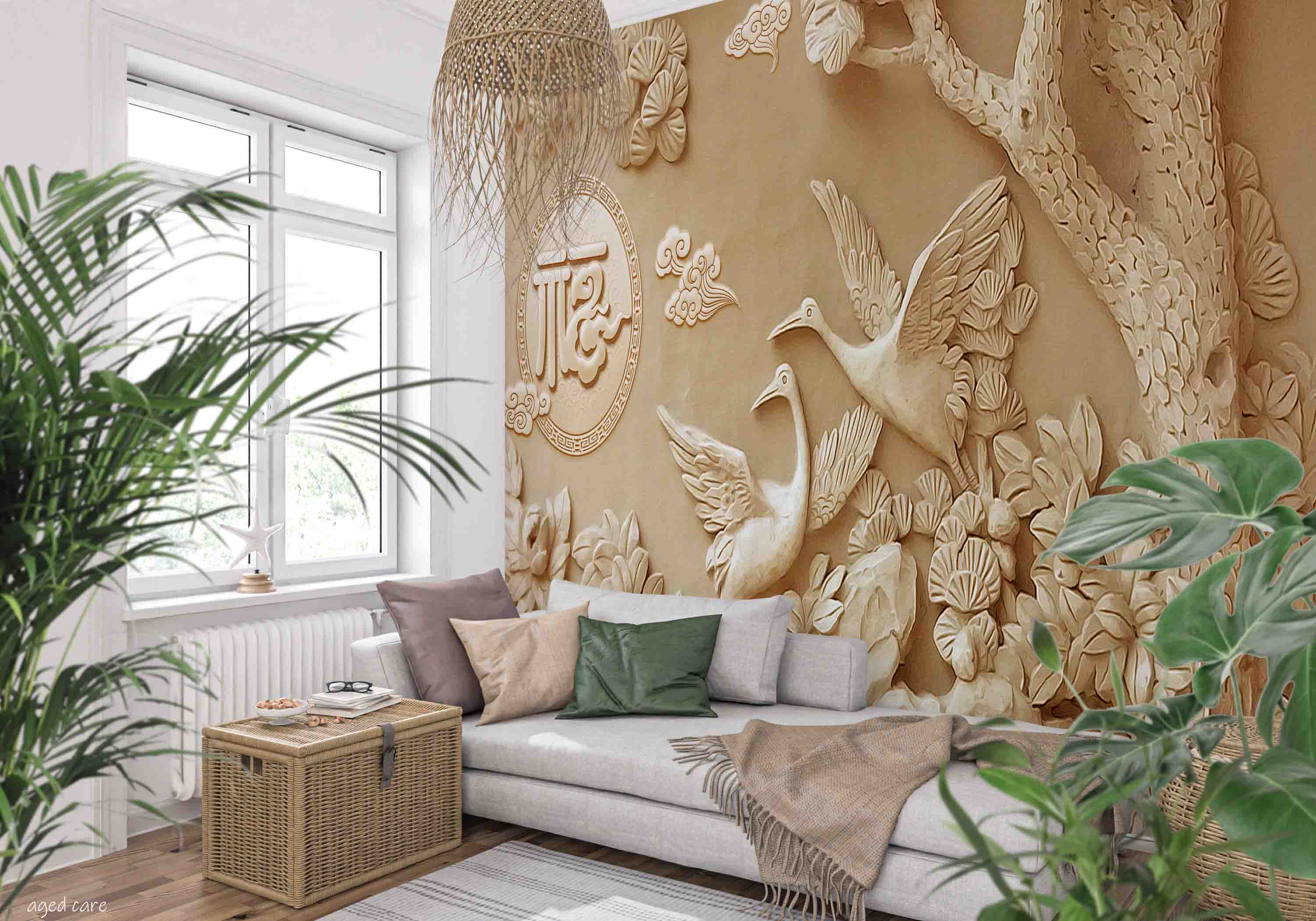 3D Aged Care Retirement Home Gerocomium Rest Home Embossed Crane Wall Mural Wallpaper 17