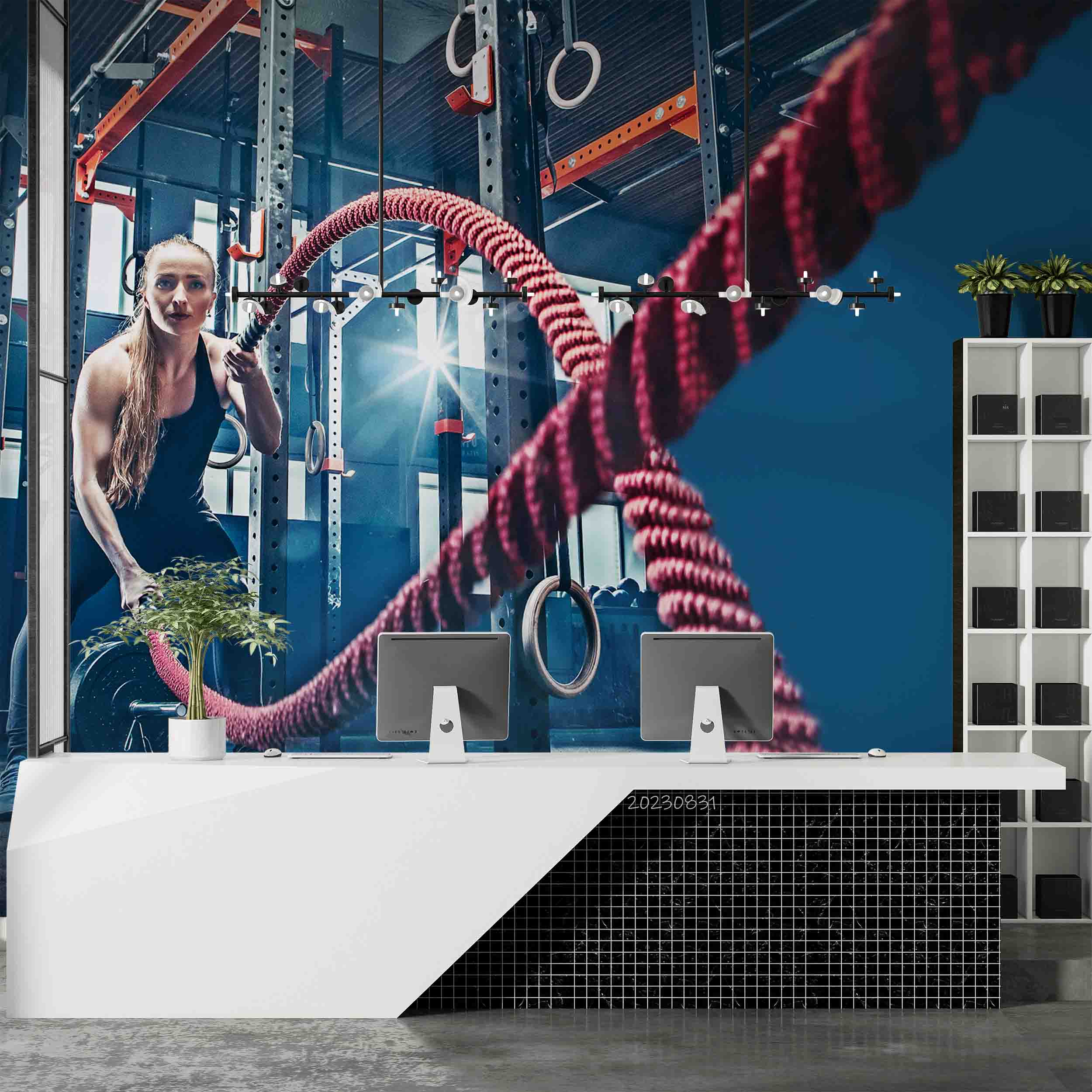 3D Fitness Room Battle Rope Light Blue Wall Mural Wallpaper YXL 101
