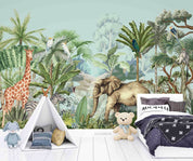3D Animal Tree Parrot Elephant Giraffe Zebra Monkey Wall Mural Wallpaper YXL 2550