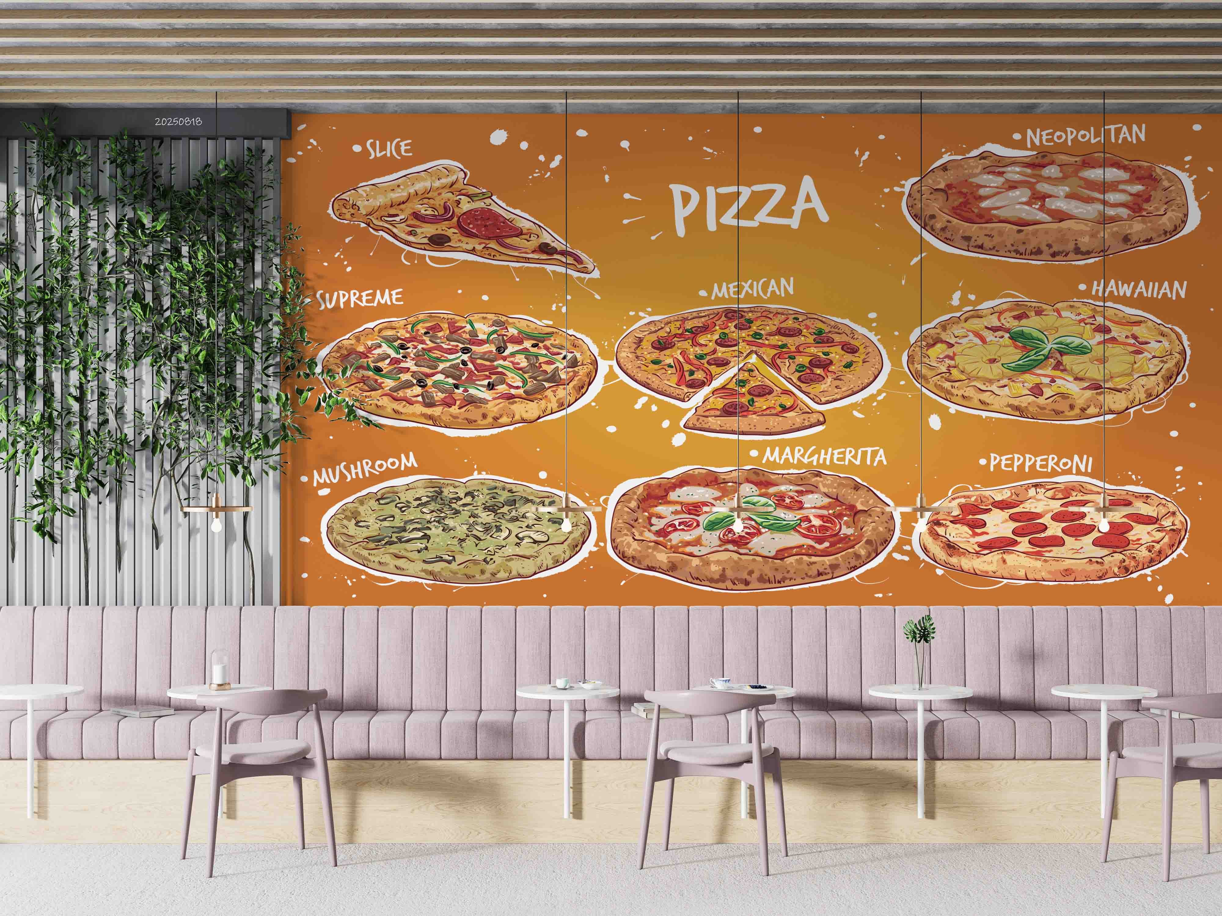 3D Restaurant Snack Bar Diner Fast Food Pizza Wall Mural Wallpaper 64