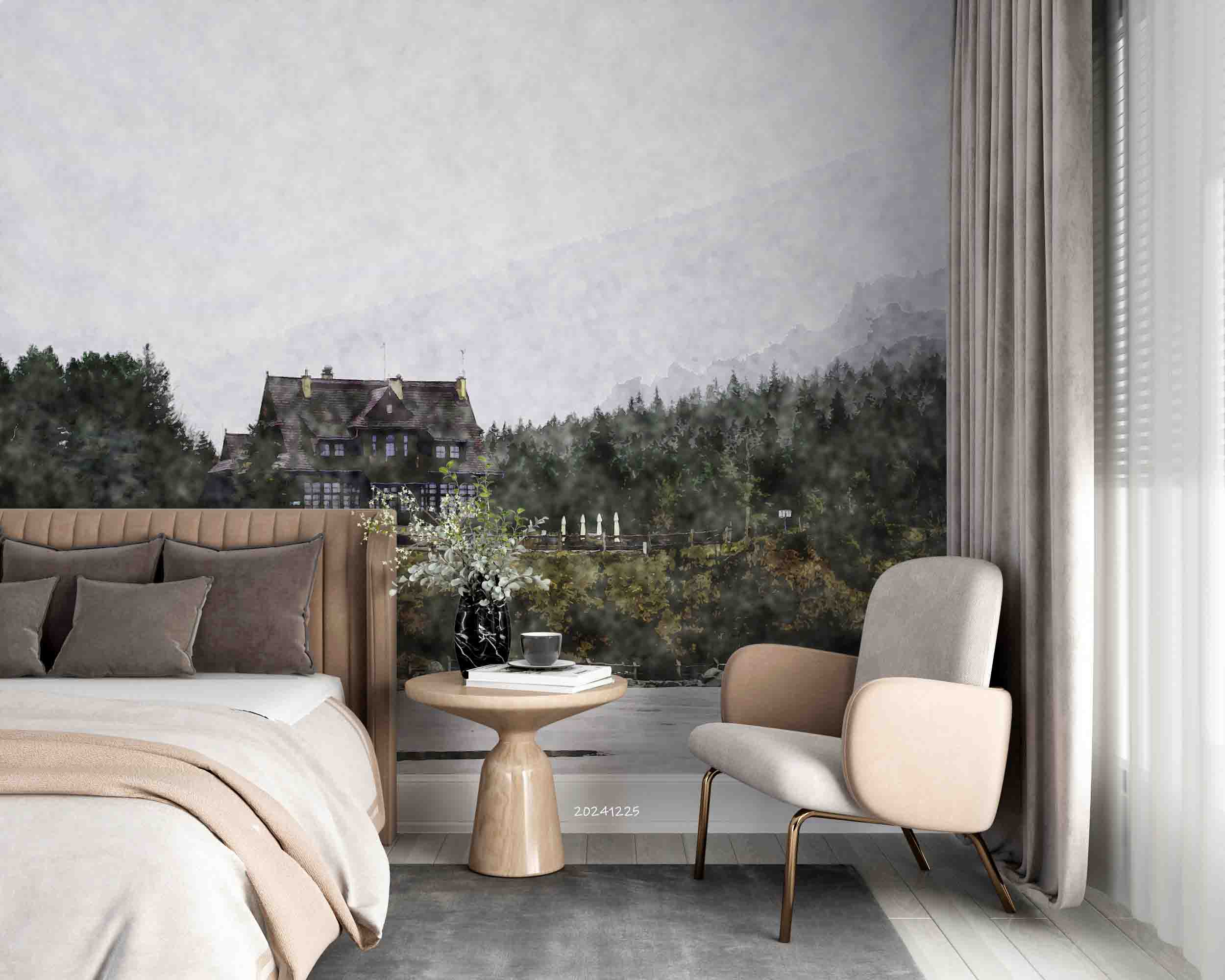 3D Forest House Lake Landscape Oil Painting Wallpaper Wall Mural Wall Decor Wall Art Wall Sticker Remoable Wallpaper LQH 14