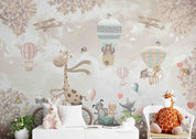 3D Cartoon Animal Hot Air Balloon Retro Airplane Bicycle Wall Mural Wallpaper GD 4155- Jess Art Decoration