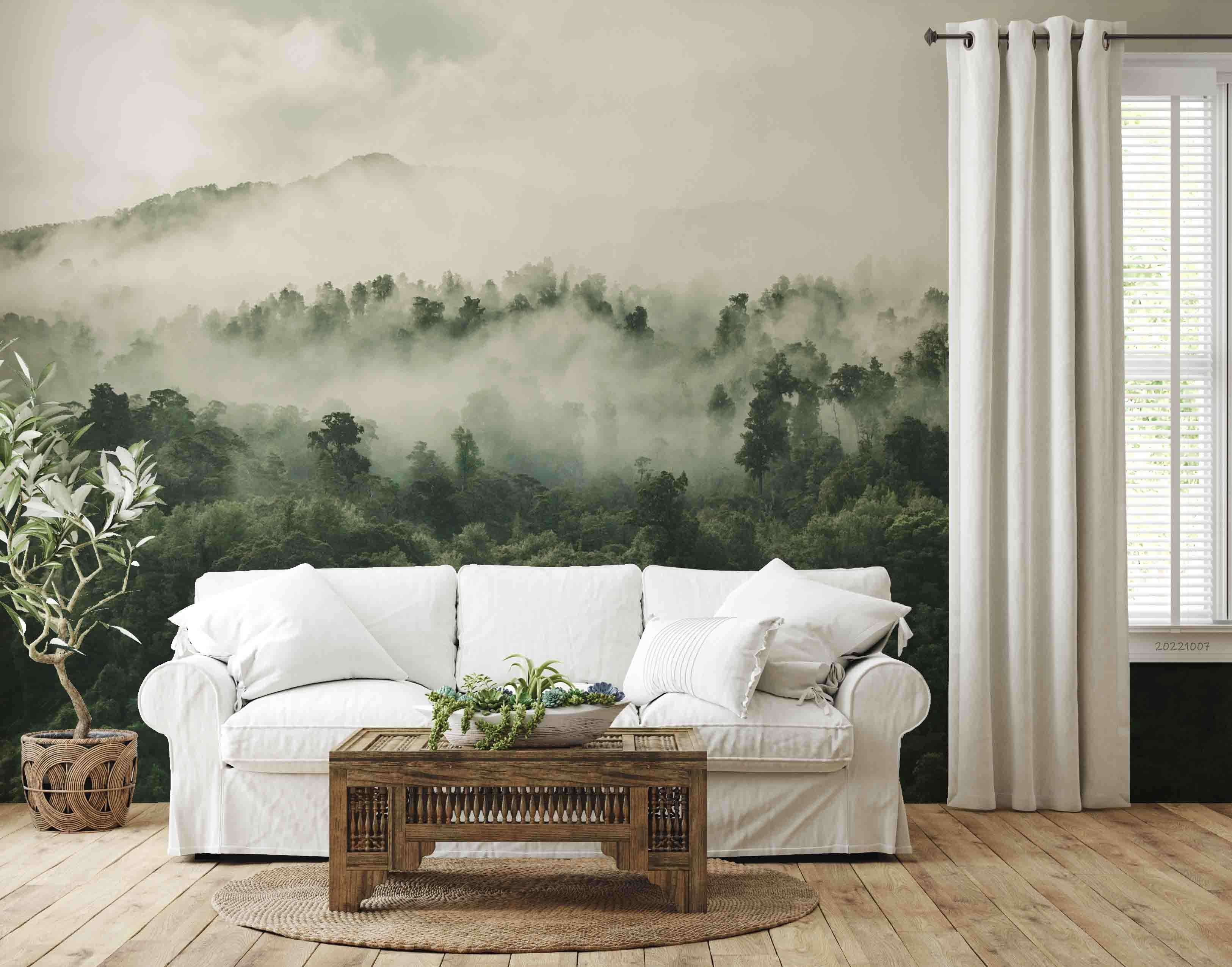 3D Beautiful Forest Many Green Trees Fog New Zealand Wall Mural Wallpaper GD 3252- Jess Art Decoration