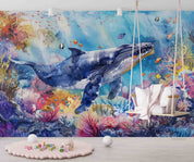 3D Sea Whale Coral Fish Ripple Wall Mural Wallpaper YXL 684