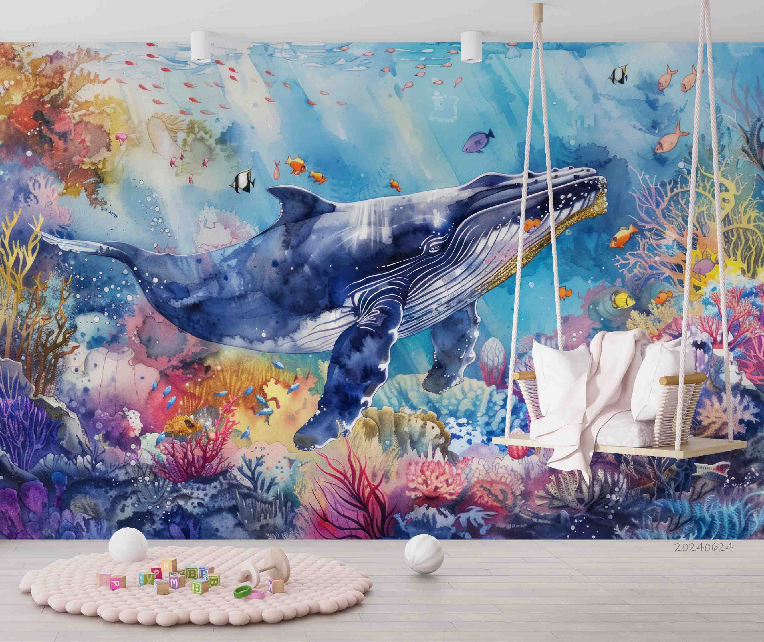 3D Sea Whale Coral Fish Ripple Wall Mural Wallpaper YXL 684