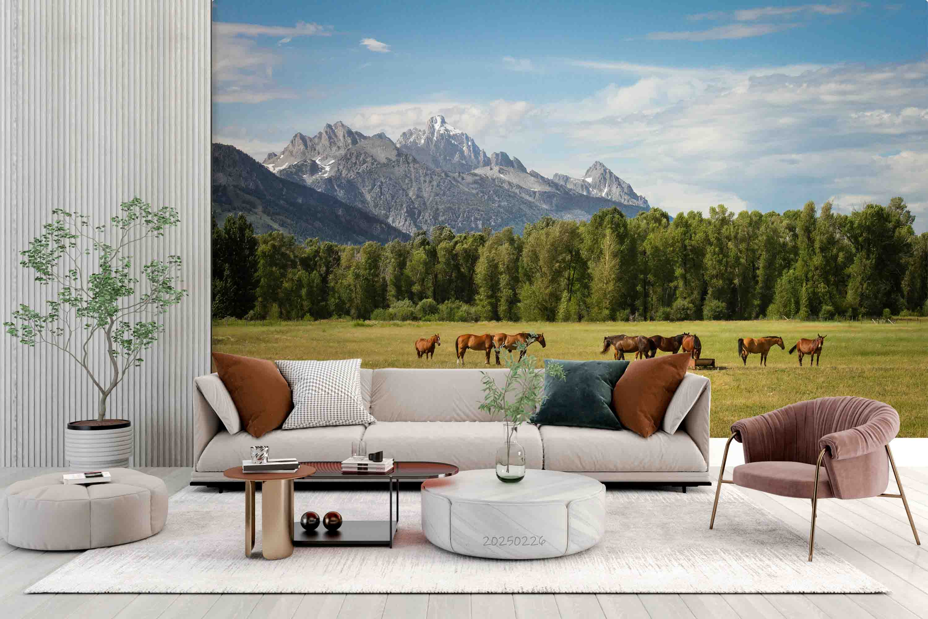 3D Nature Mountains Forest Grassland Horse Wallpaper Wall Mural Wall Decor Wall Art Wall Sticker Remoable Wallpaper LQH