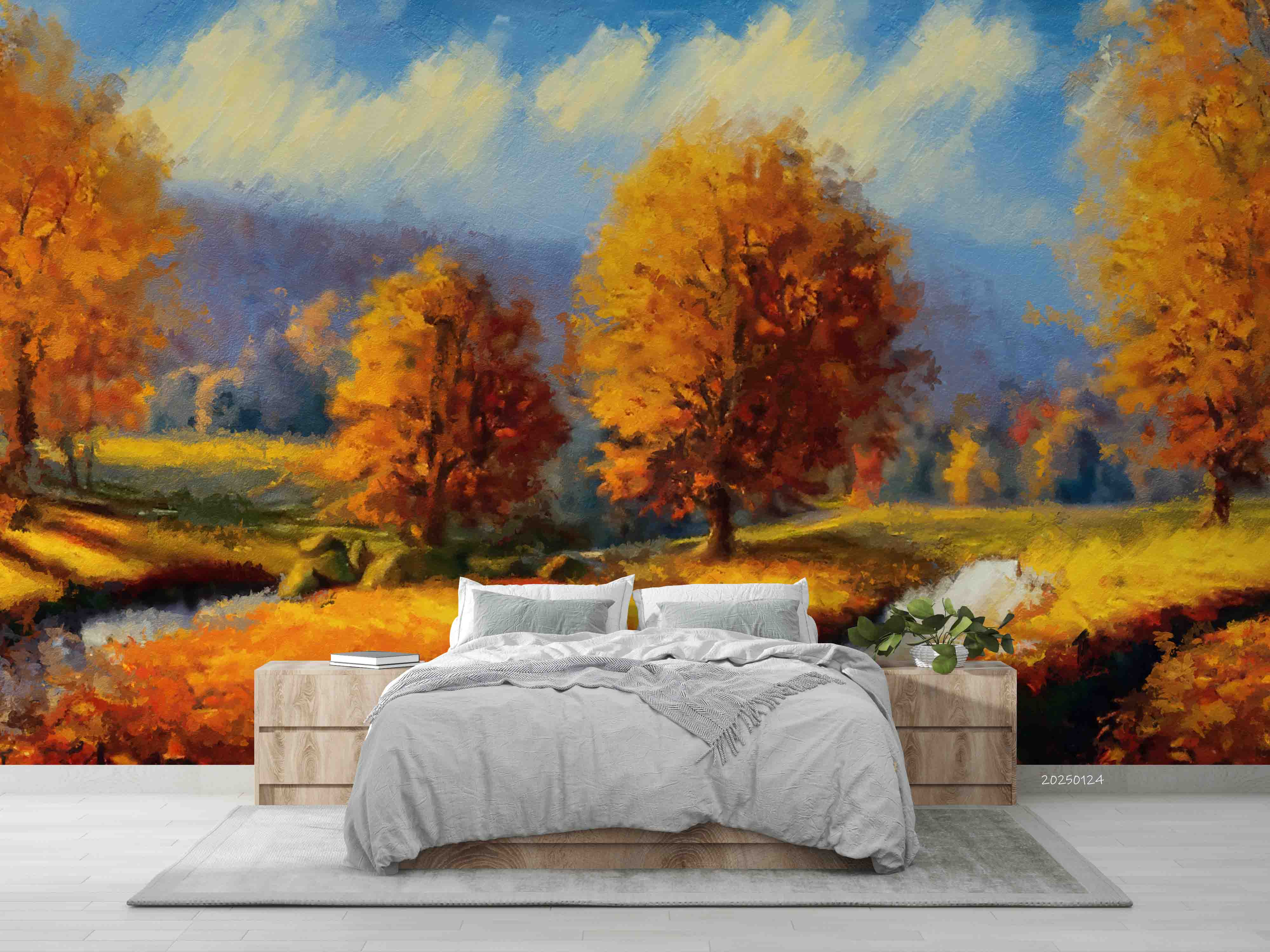 3D Watercolor Fall Forest Tree Scenery Wallpaper Wall Mural Wall Decor Wall Art Wall Sticker Remoable Wallpaper LQH 13
