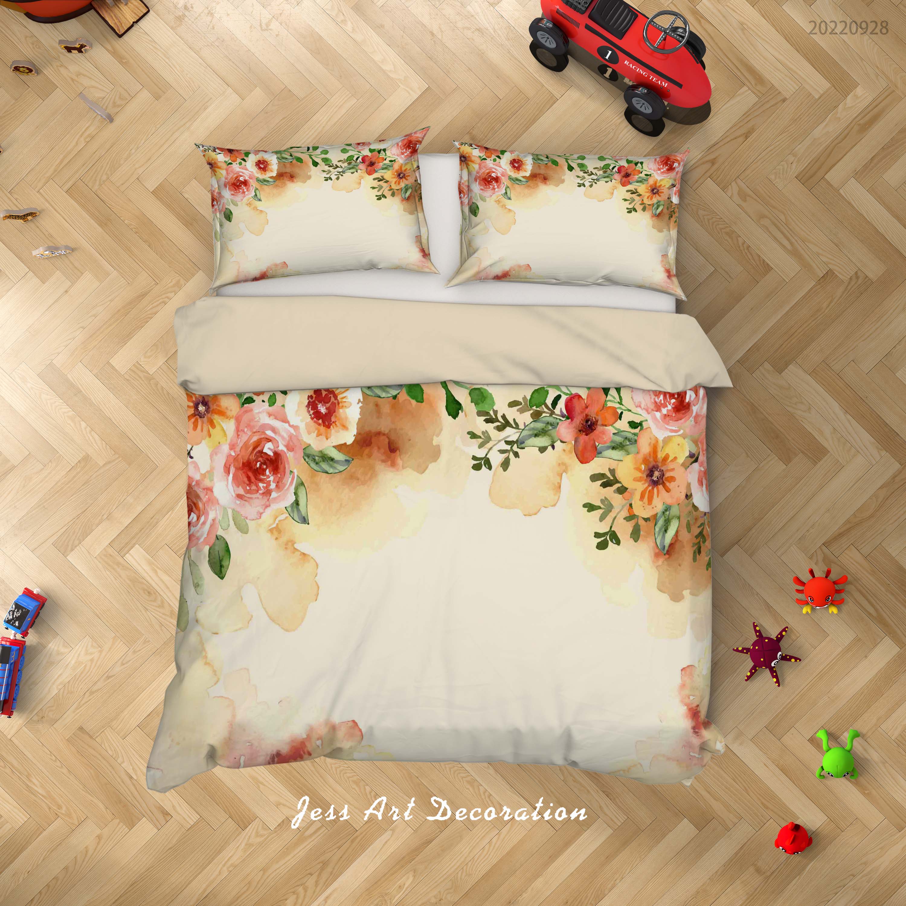 3D Floral Leaf Rose Apricot Quilt Cover Set Bedding Set Duvet Cover Pillowcase 354