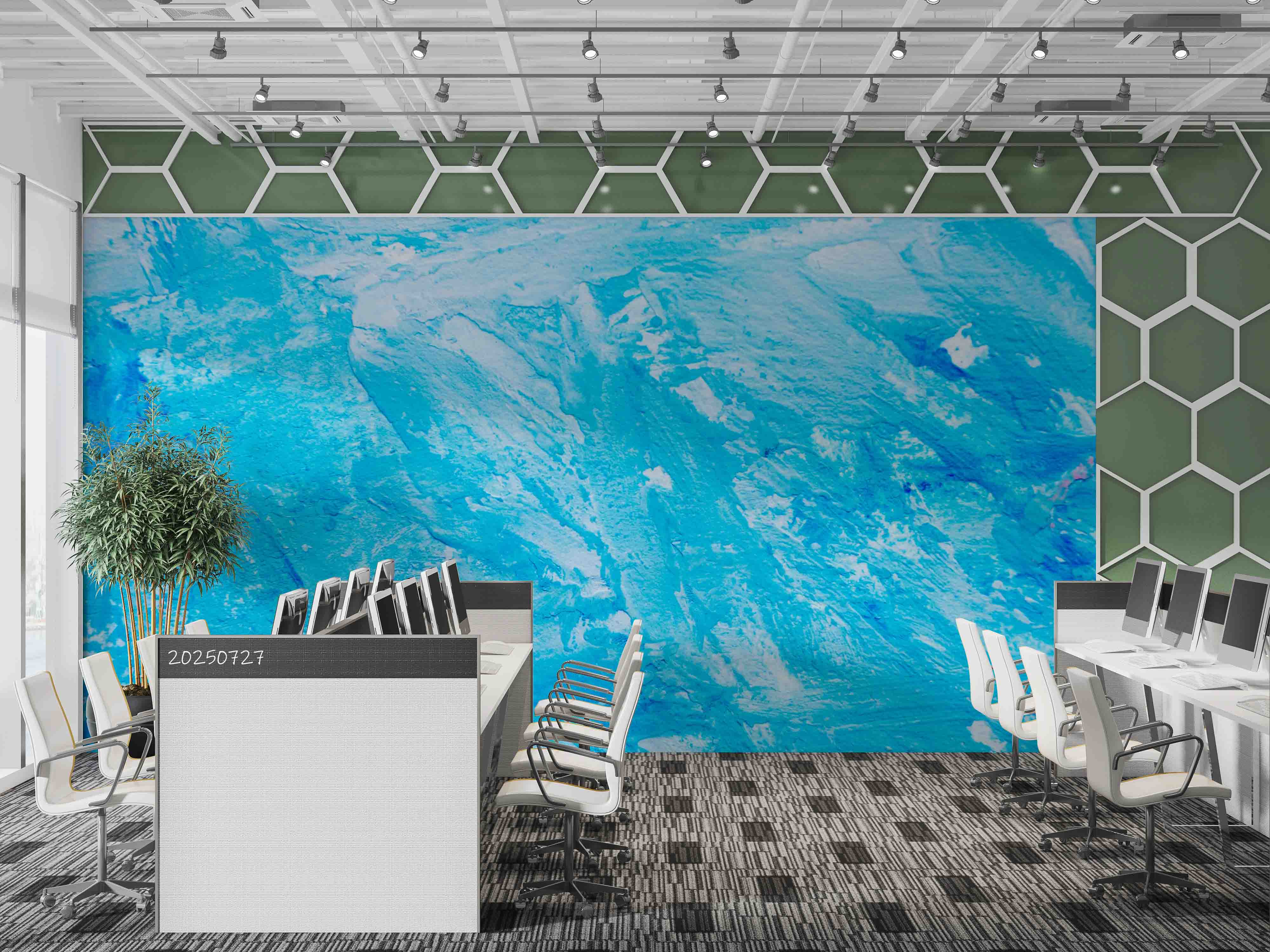 3D Office Business Commerce Blue Abstract Modern Wall Mural Wallpaper 37