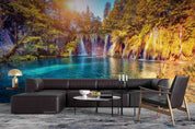 3D Mountain Tree Sunlight Sea Waterfall Wall Mural Wallpaper YXL 2624