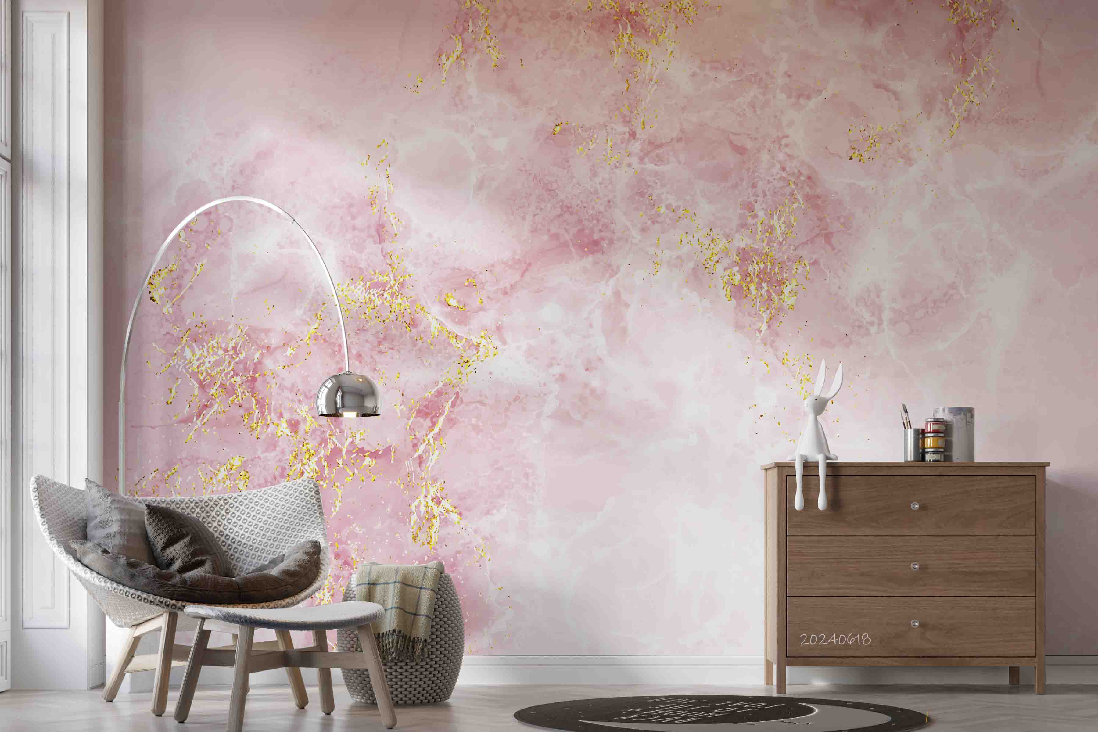 3D Abstract Damaskeen Wave Pink Gold Dust Wall Mural Wallpaper YXL 593
