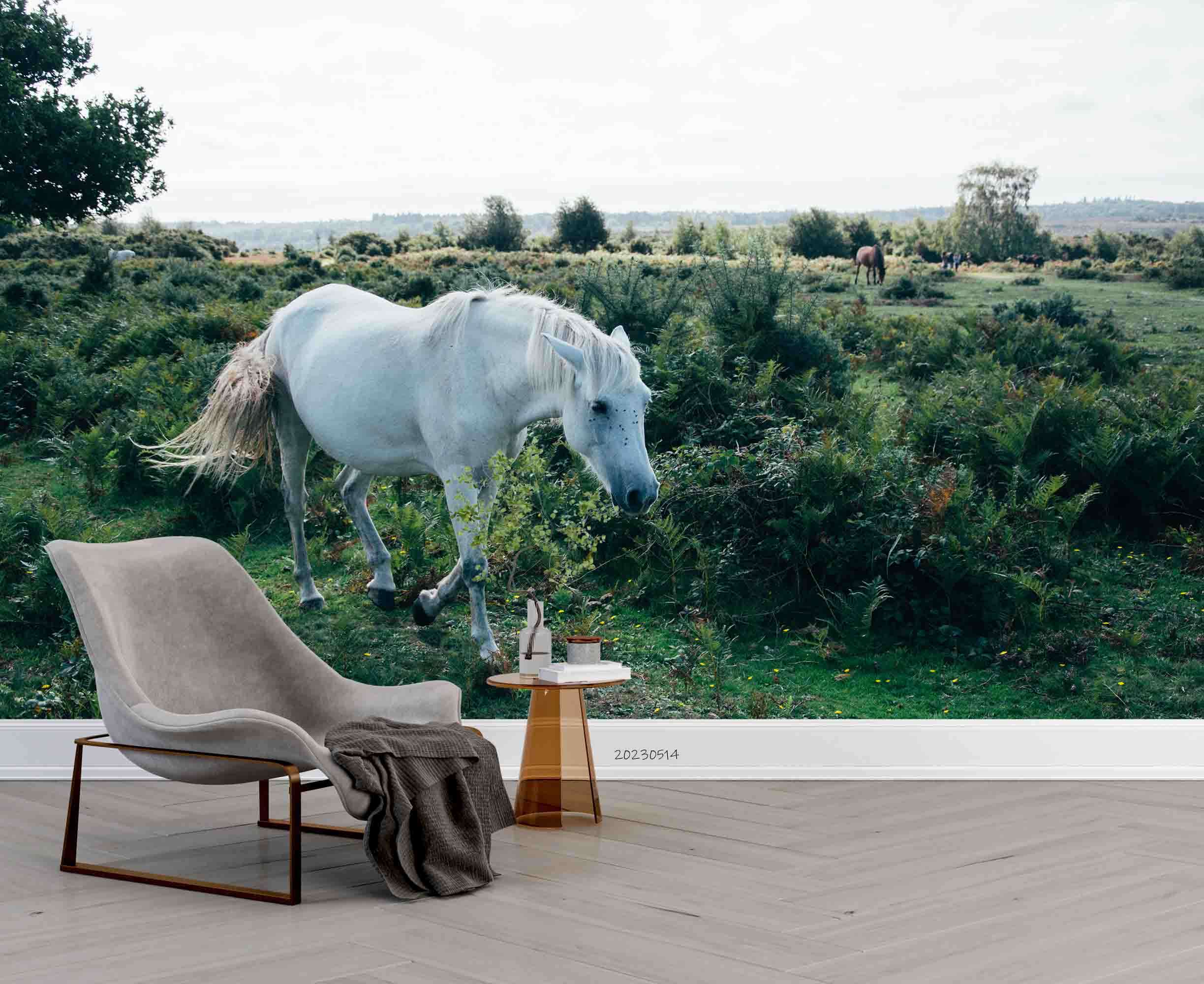 3D Ranch Scenery White Horse Grazing Wall Mural Wallpaper GD 5330- Jess Art Decoration
