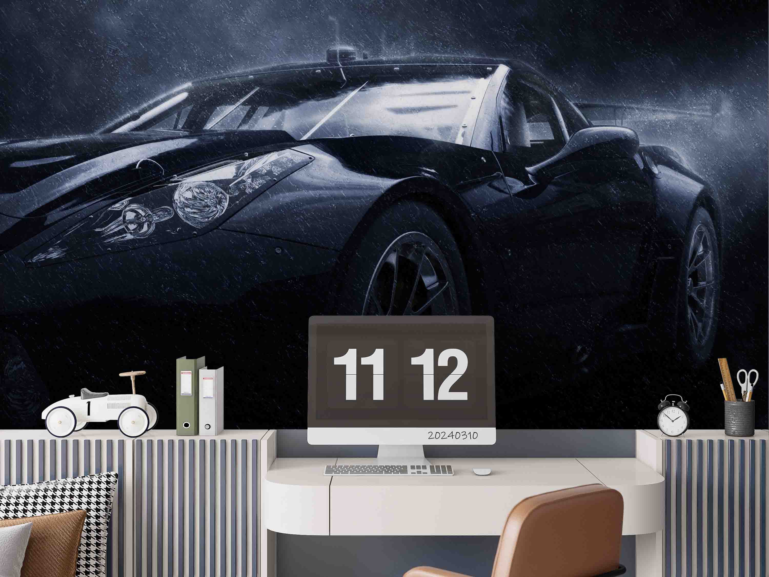 3D Black Sports Car Wallpaper Wall Mural Wall Decor Wall Art Wall Sticker Remoable Wallpaper