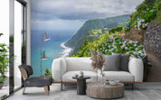 3D Coastal Trail Hydrangea Hill Dark Clouds Azores Portugal Wall Mural Wallpaper GD 4369- Jess Art Decoration