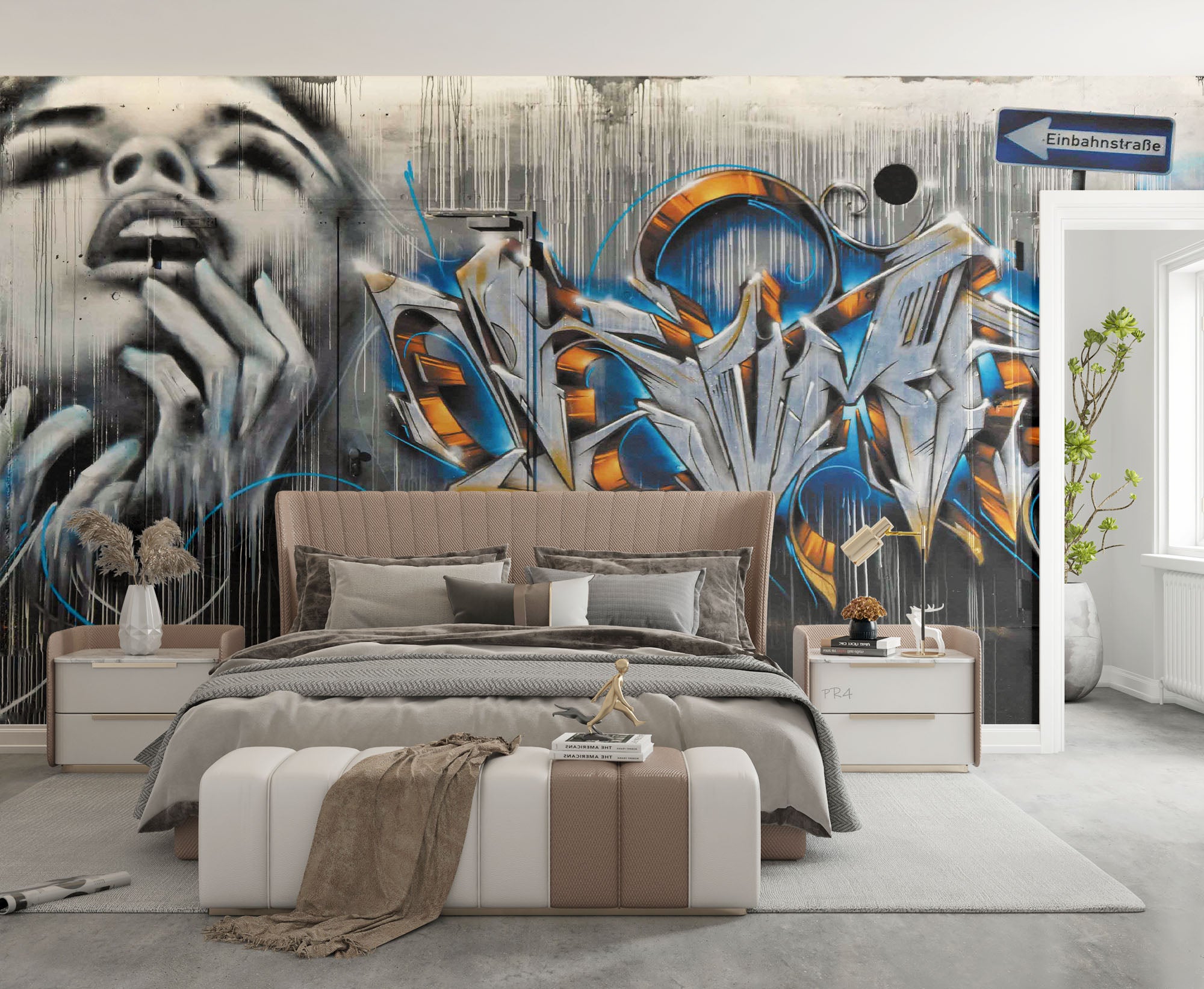 Graffiti Person Letter Street Sign Wallpaper typography graffiti wall mural for teen room or studio - view 3