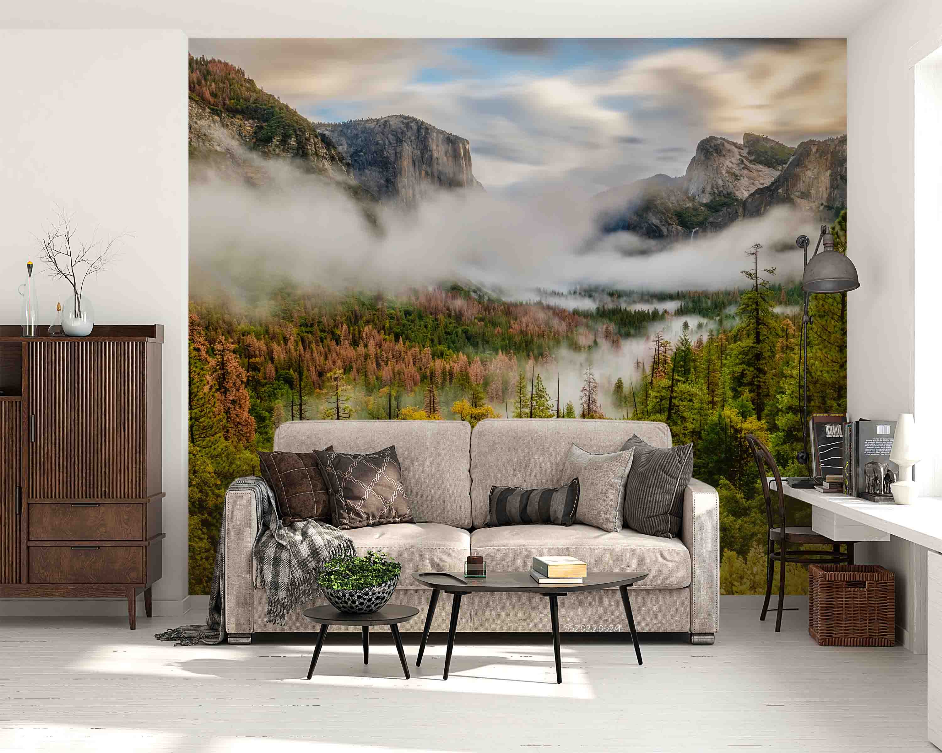 3D Autumn Morning Misty Forest Valley Yosemite National Park Wall Mural Wallpaper GD 4259- Jess Art Decoration