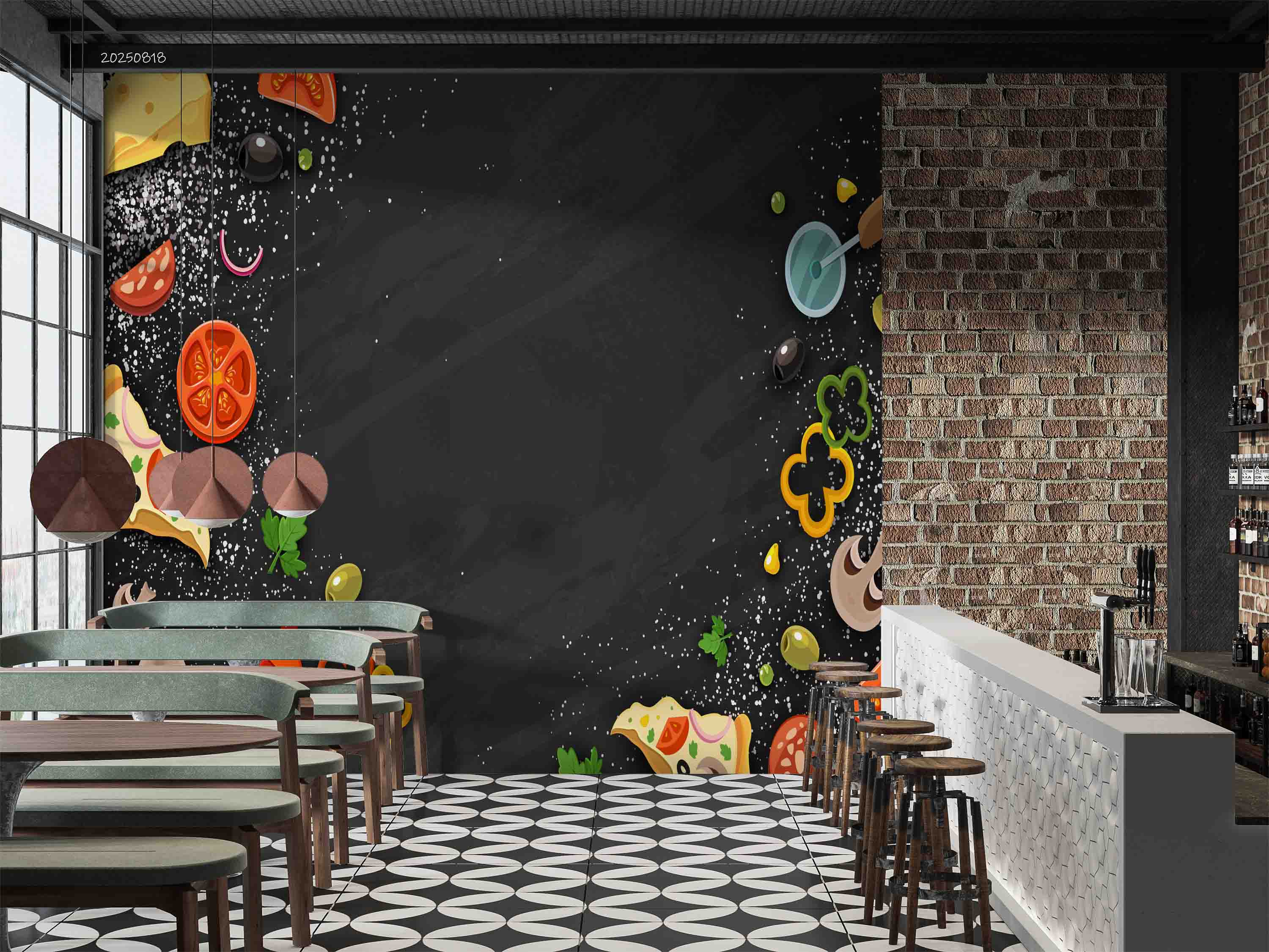 3D Restaurant Snack Bar Diner Fast Food Pizza Wall Mural Wallpaper 61