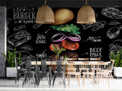 3D Restaurant Snack Bar Diner Fast Food Hamburger Cips Wall Mural Wallpaper 11