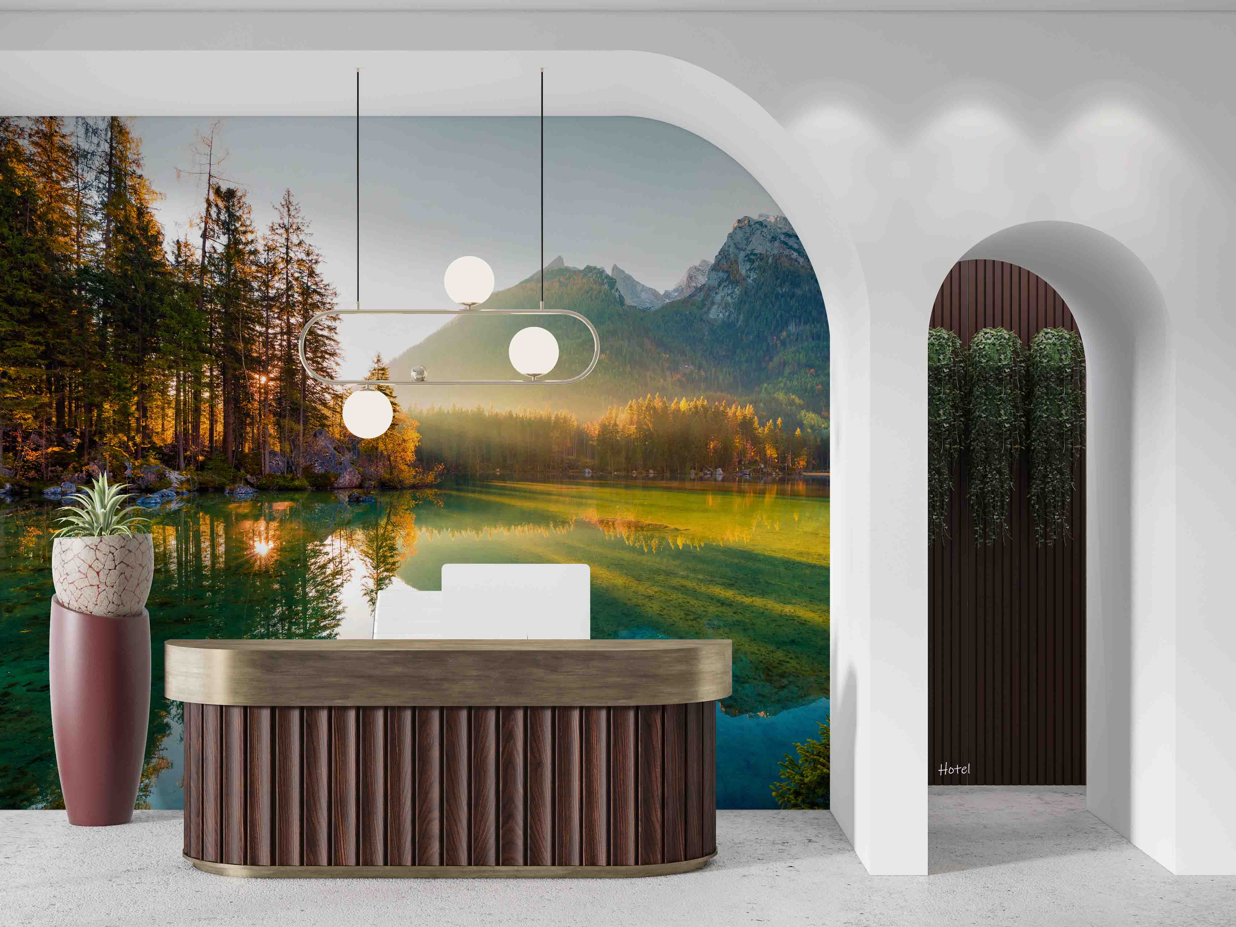 3D Hotel Inn Motel Hostel Resort Manor Scenery Lake Mountains Wall Mural Wallpaper 8