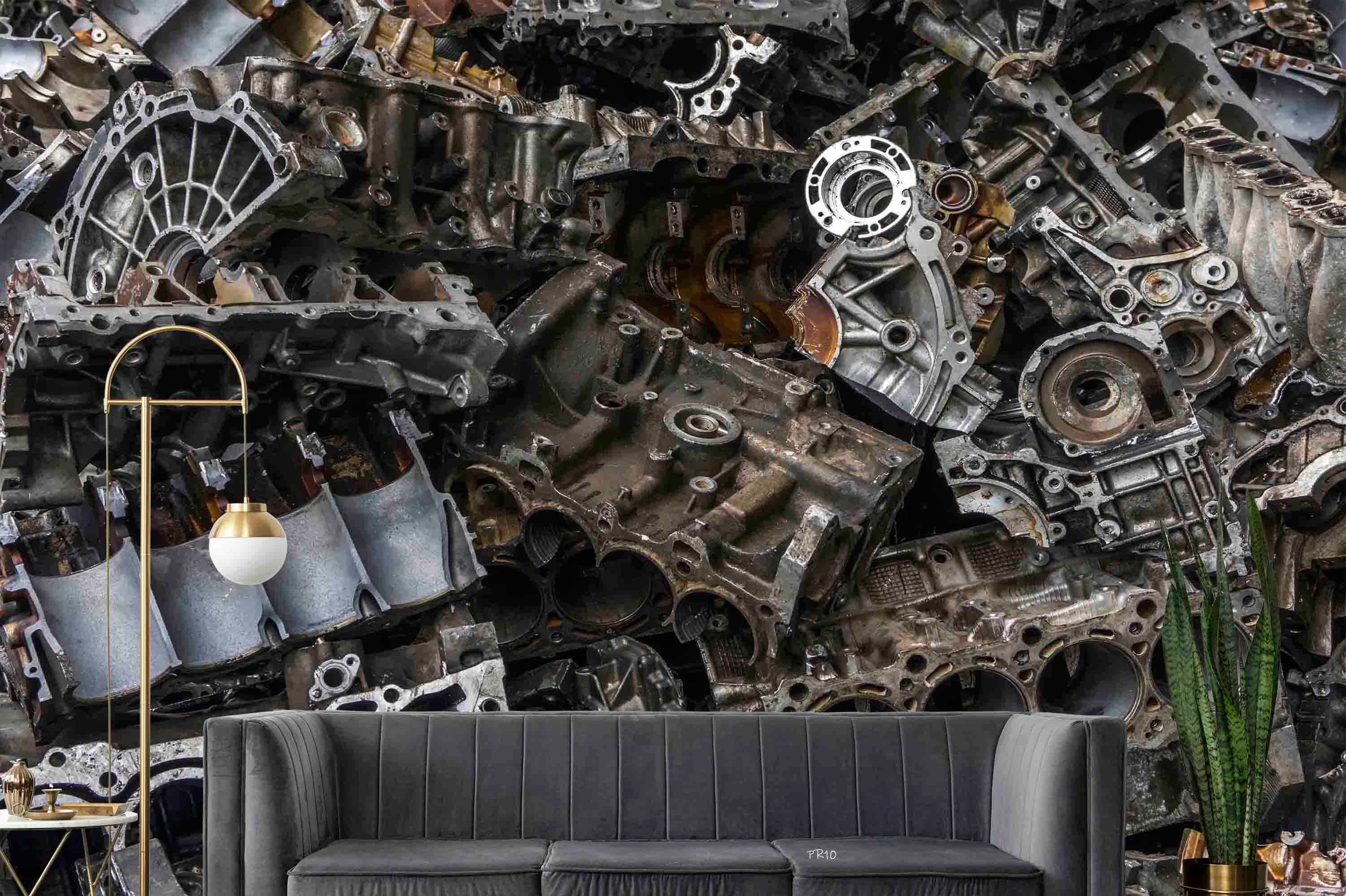 3D Waste Engine Parts Aluminum Cylinder Head Stack Wall Mural Wallpaper GD 4753- Jess Art Decoration