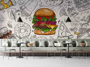 3D Fast Food Background Linear Graphic Snacks Collection Wall Mural Wallpaper GD 5495- Jess Art Decoration