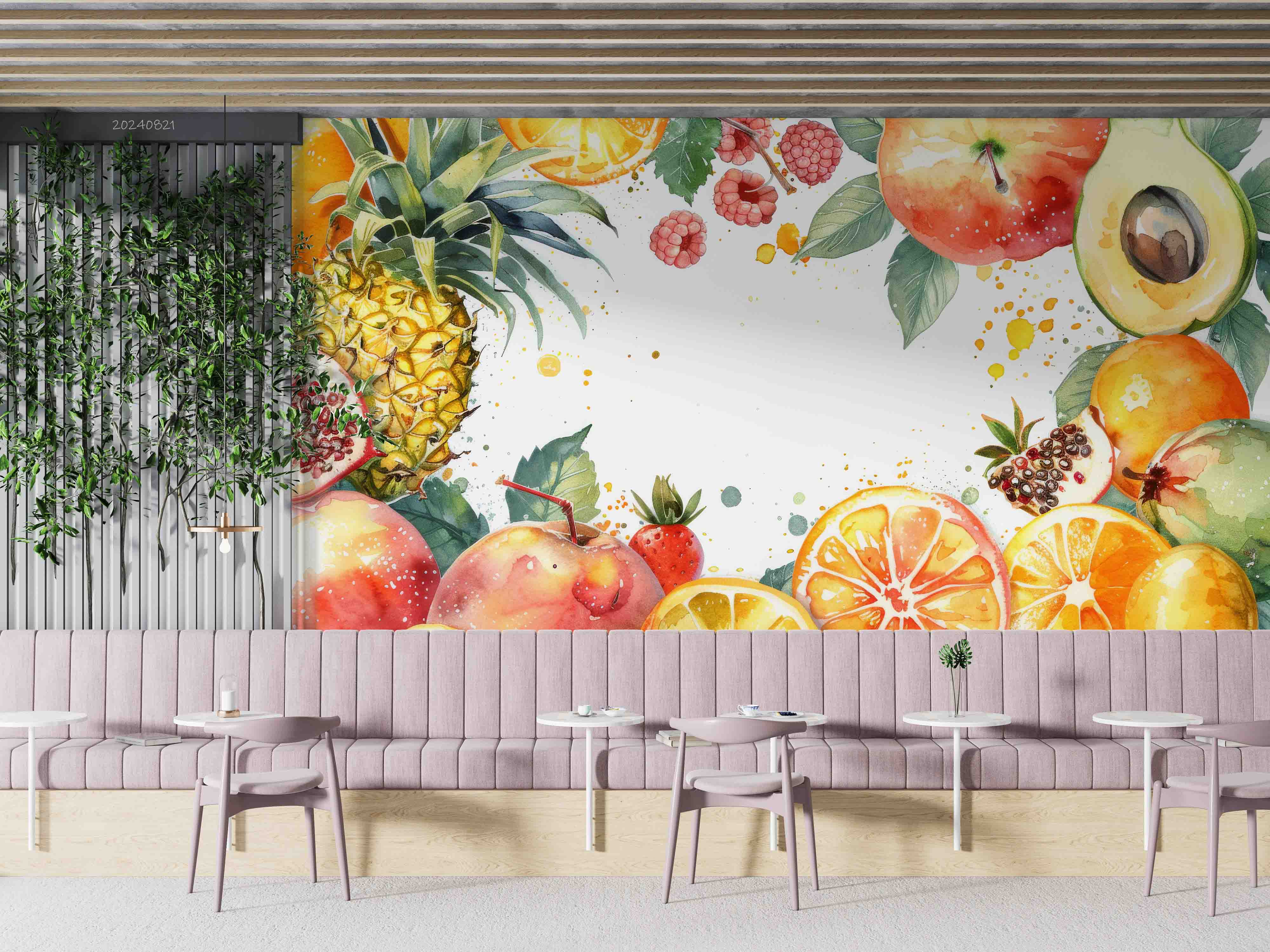 3D  Pineapple Orange Leaf Pear Wall Mural Wallpaper YXL 297