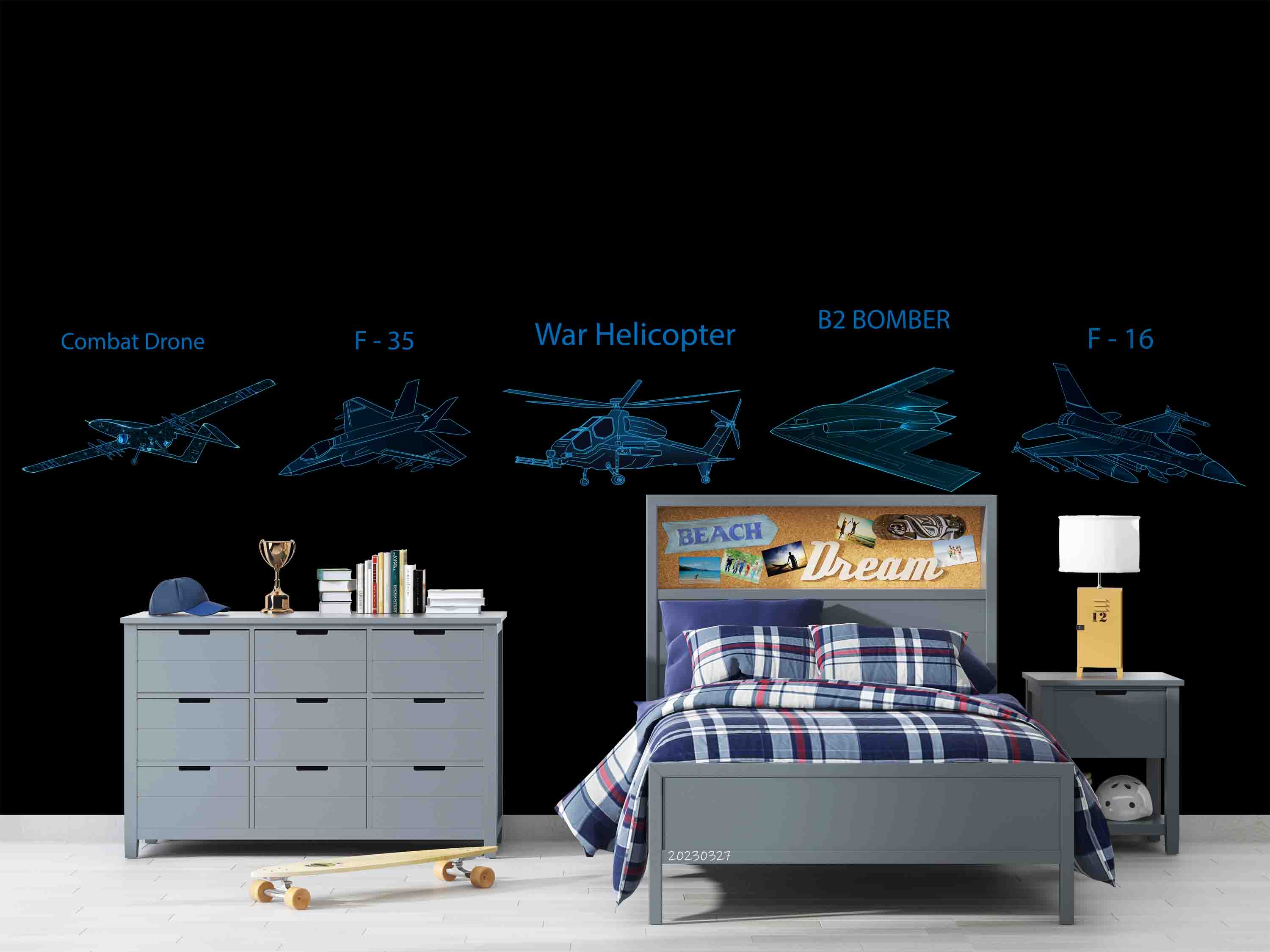 3D Combat Drone F35 Multipurpose Aircraft War Helicopter F16 Fighter B2 Bomber Wall Mural Wallpaper GD 5393- Jess Art Decoration