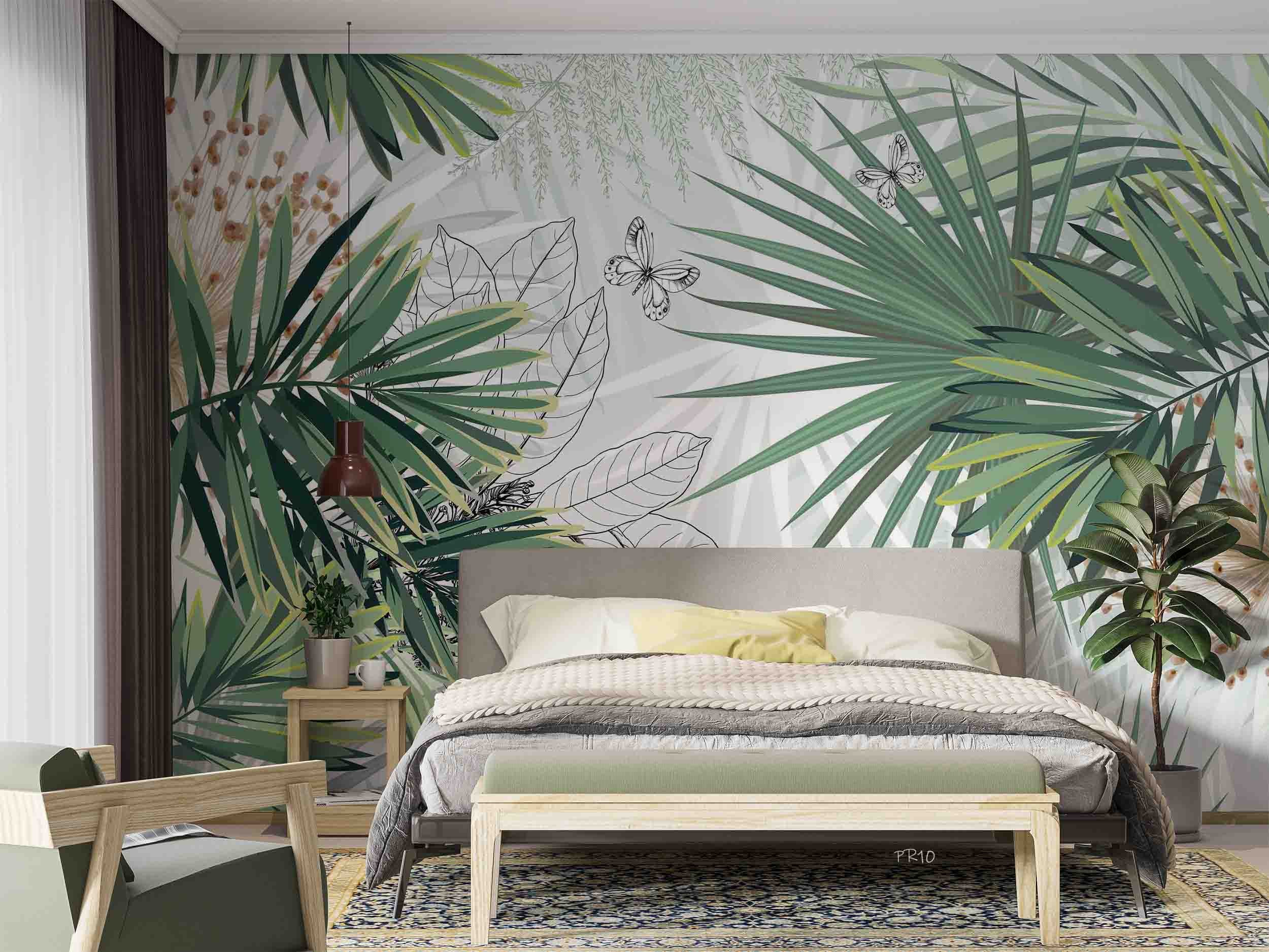 3D Tropical Plant Green Leaf Wall Mural Wallpaper GD 4736- Jess Art Decoration