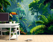 3D Forest Tree Crow Leaf Trunk Wall Mural Wallpaper YXL 723