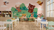 3D Childcare Nursery School Cartoon Kids Animals Zoo Wall Mural Wallpaper JN 19