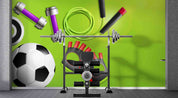 3D Football Grassland Dumbbell Rope Skipping Wall Mural Wallpaper YXL 2374