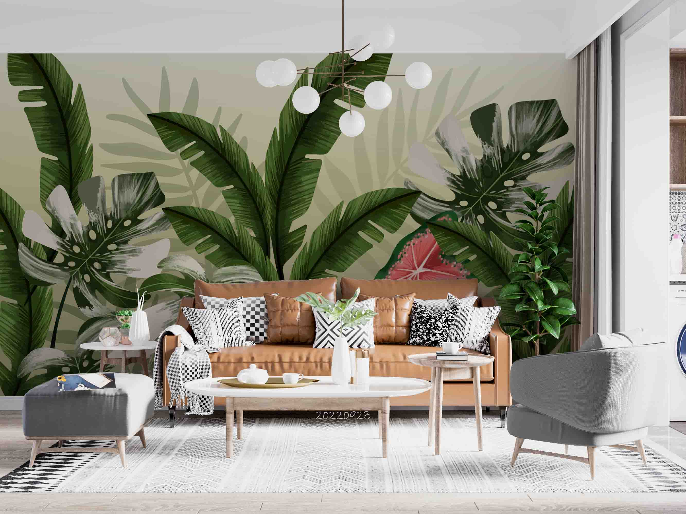 3D Tropical Green Leaves Background Wall Mural Wallpaper GD 3325- Jess Art Decoration