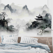 3D Tree Mountain Pavilion Fog Wall Mural Wallpaper YXL 2975