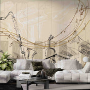 3D Sketch Musical Instruments Background Wall Mural Wallpaper GD 4247- Jess Art Decoration