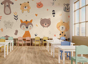 3D Childcare Nursery School Cartoon Kids Animals Wall Mural Wallpaper JN 69