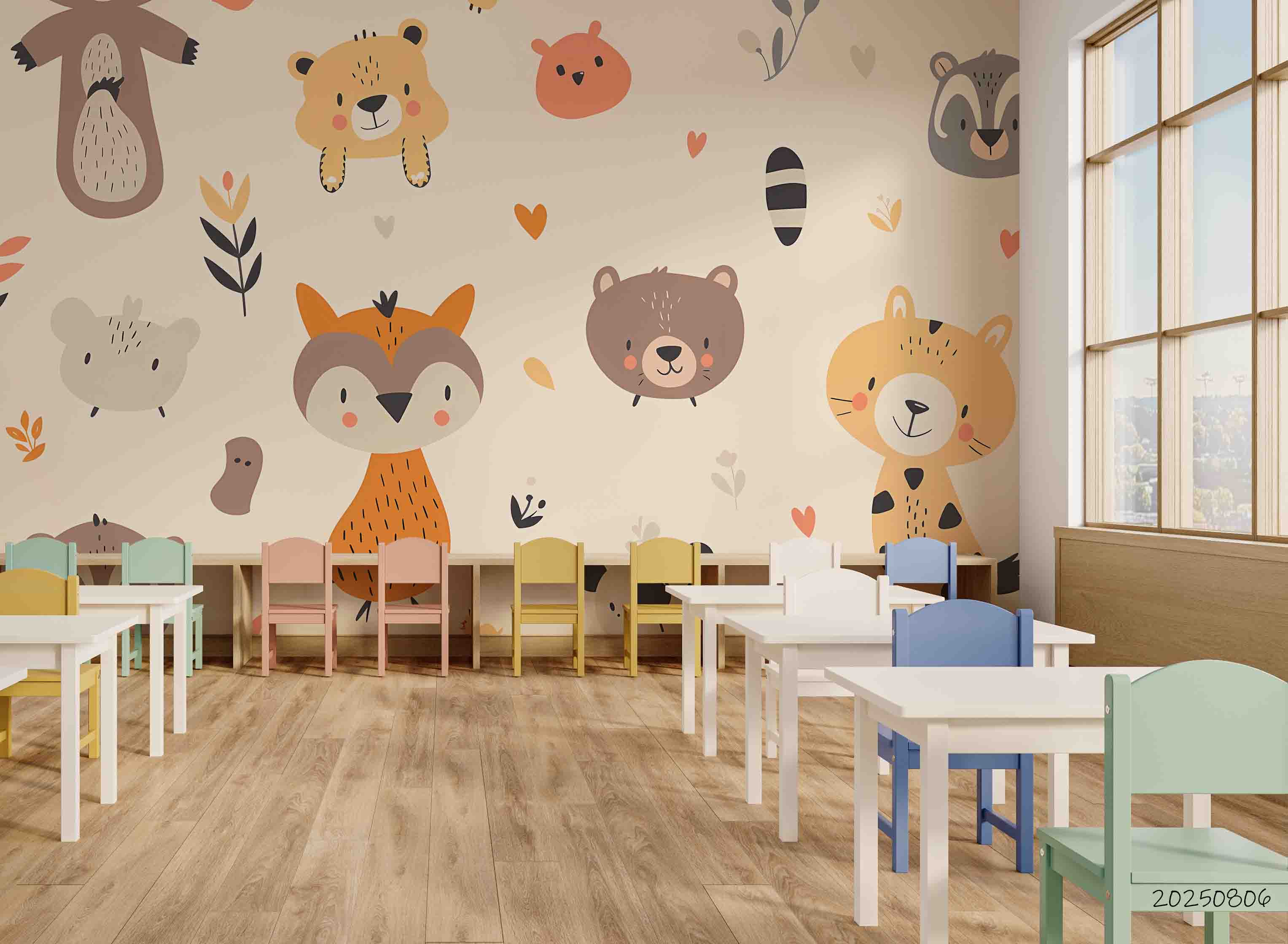 3D Childcare Nursery School Cartoon Kids Animals Wall Mural Wallpaper JN 69