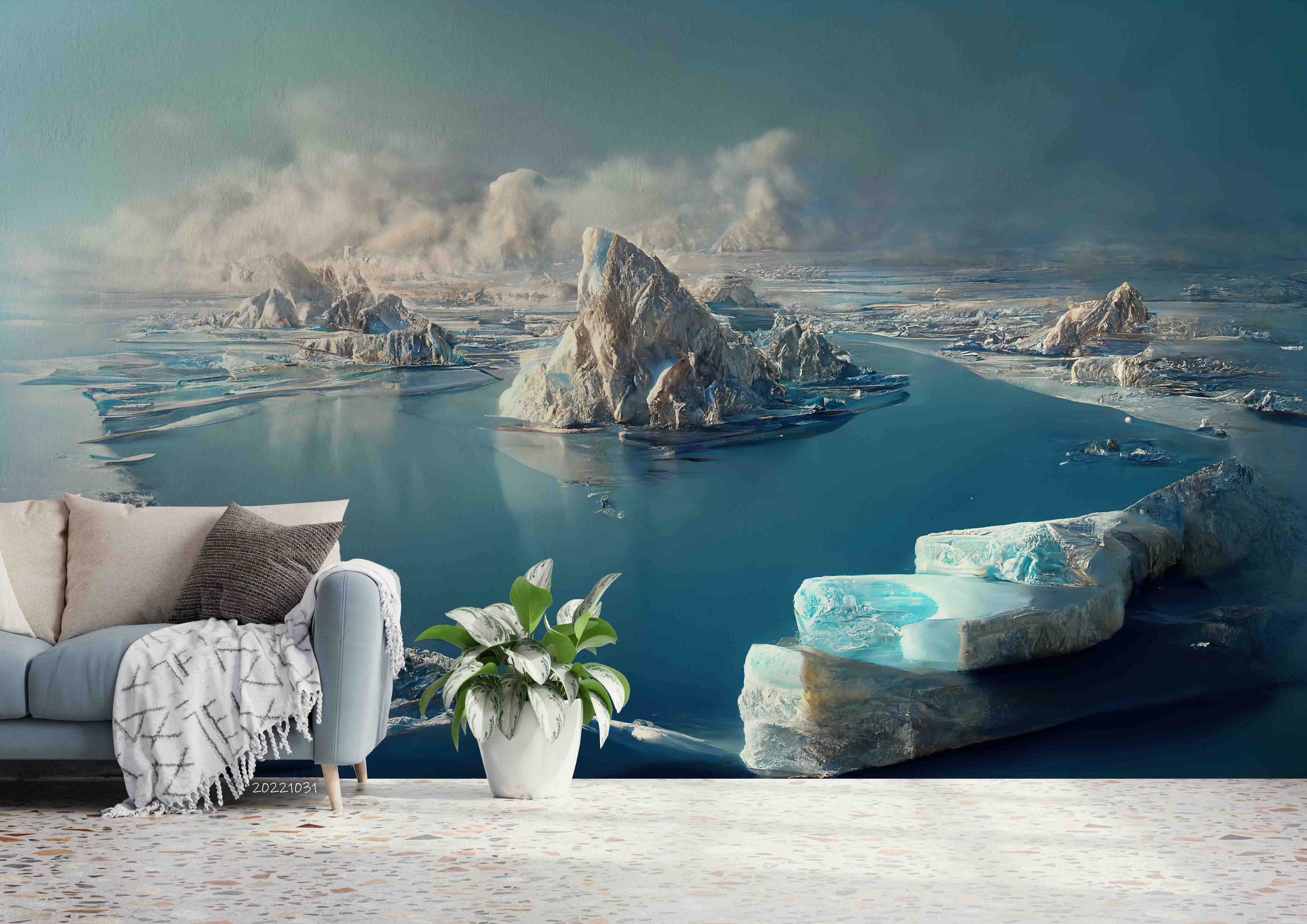 3D Large Iceberg Glacier Ocean Fog Wall Mural Wallpaper GD 3067- Jess Art Decoration