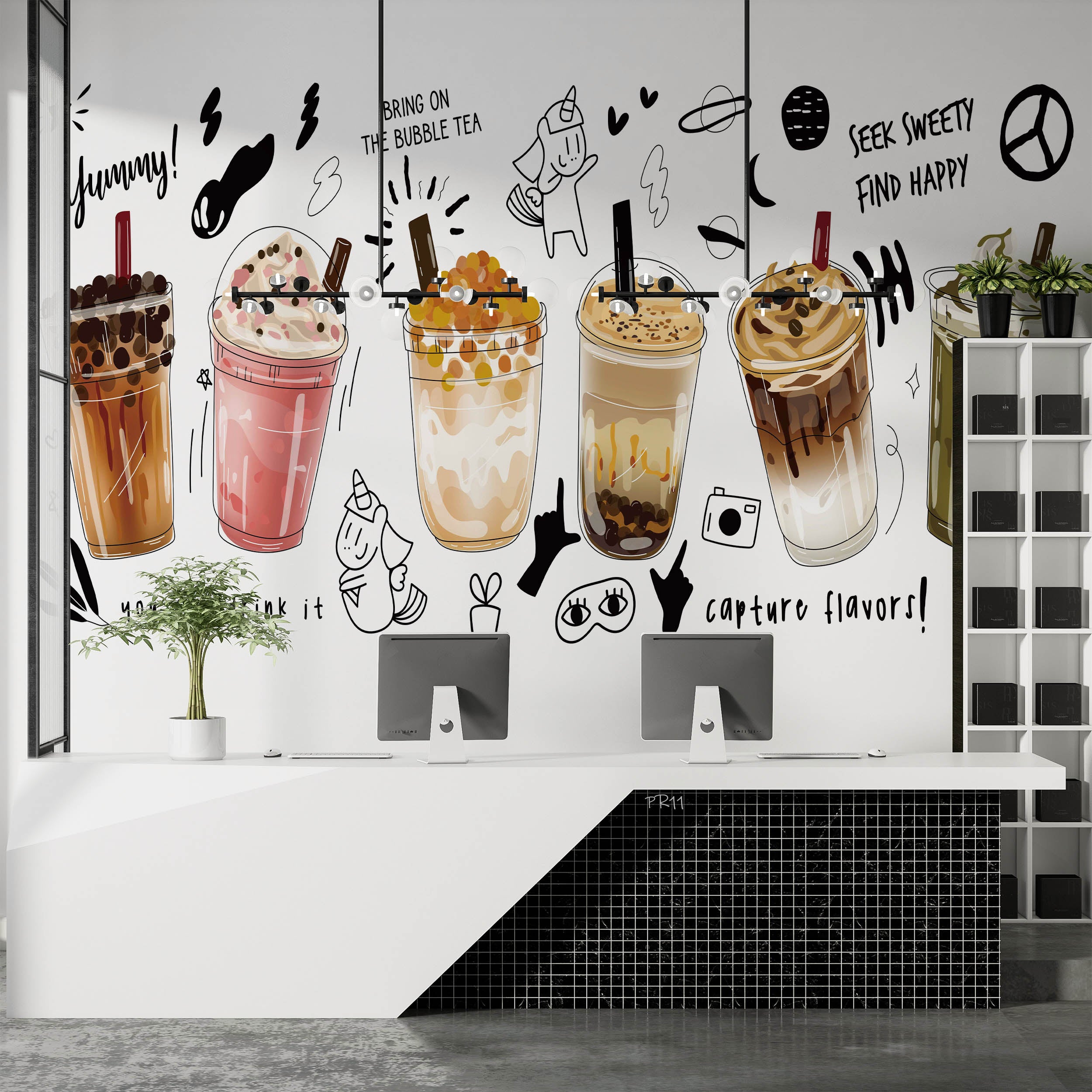 Bubble Milk Tea Boba Milk Tea Pearl Milk Tea Delicious Drink Wallpaper cafe & food wall mural for cafe, restaurant or shop in