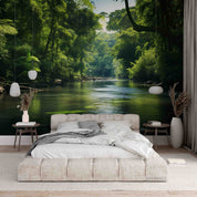 3D Forest Tree Leaf Stone Sea Green Wall Mural Wallpaper YXL 697