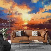 3D Sea Mew Sea Sunrise Cloud Grass Wall Mural Wallpaper YXL 95
