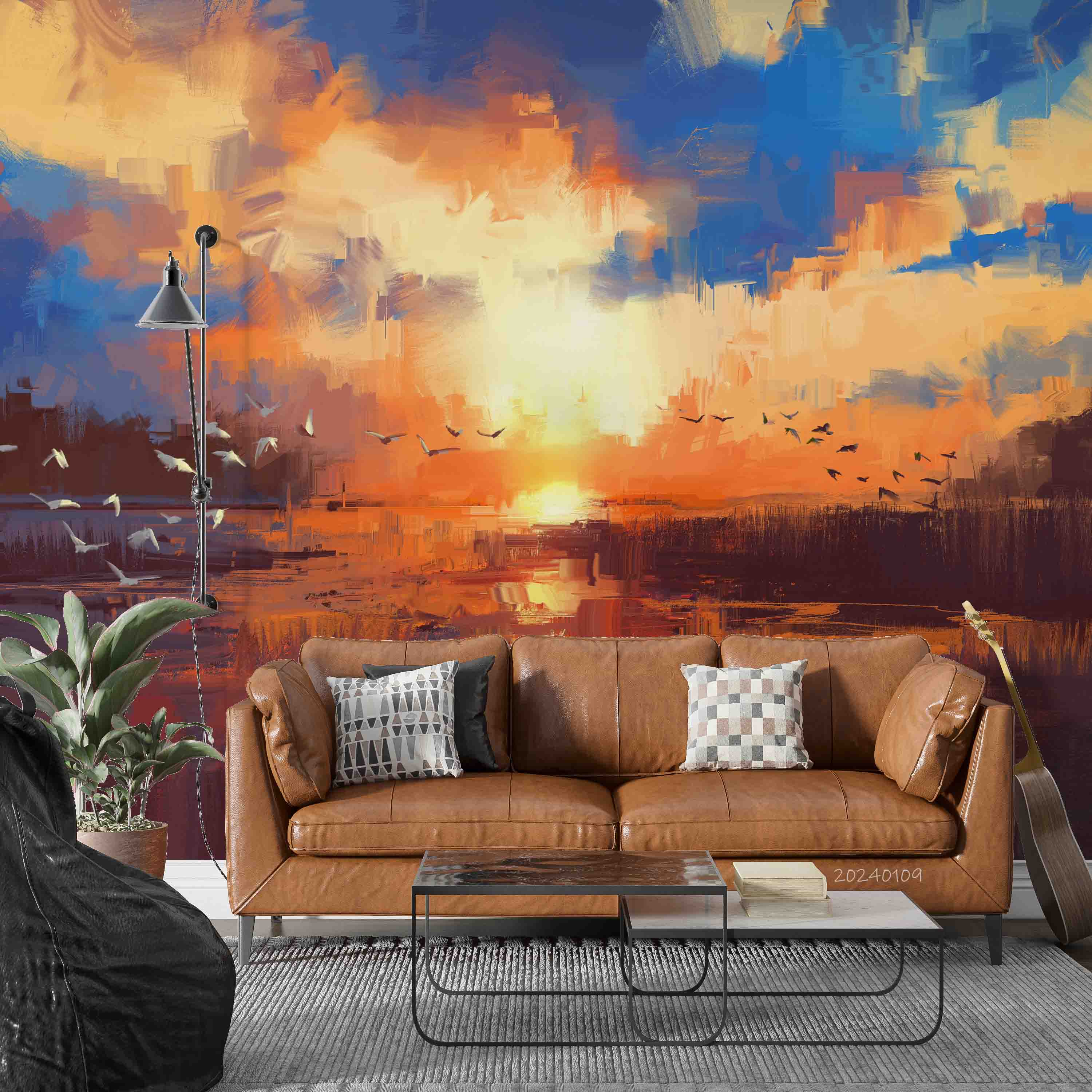 3D Sea Mew Sea Sunrise Cloud Grass Wall Mural Wallpaper YXL 95