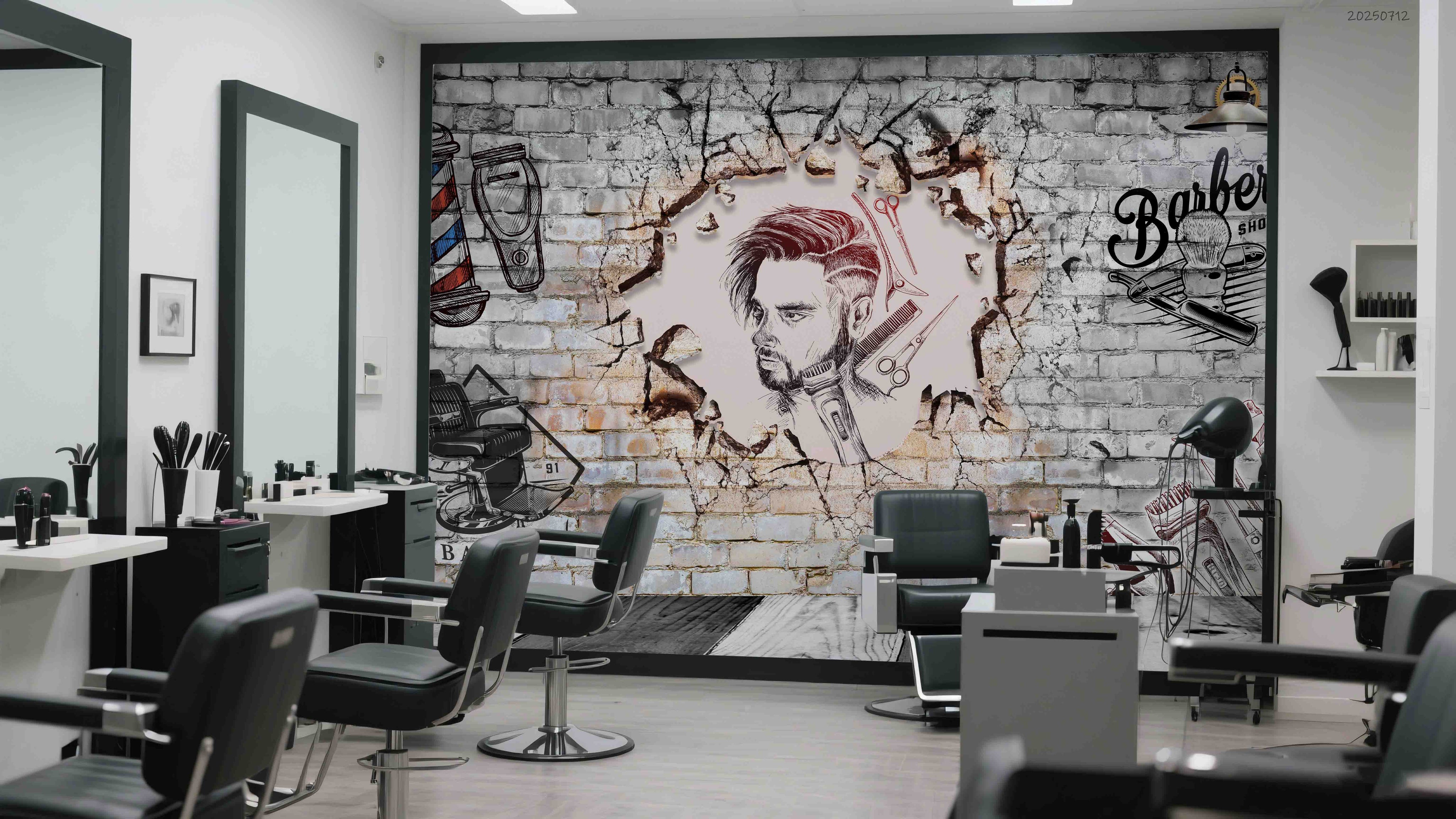 3D Barber Shop Hair Salon Haircut Specialist Wall Mural Wallpaper 7