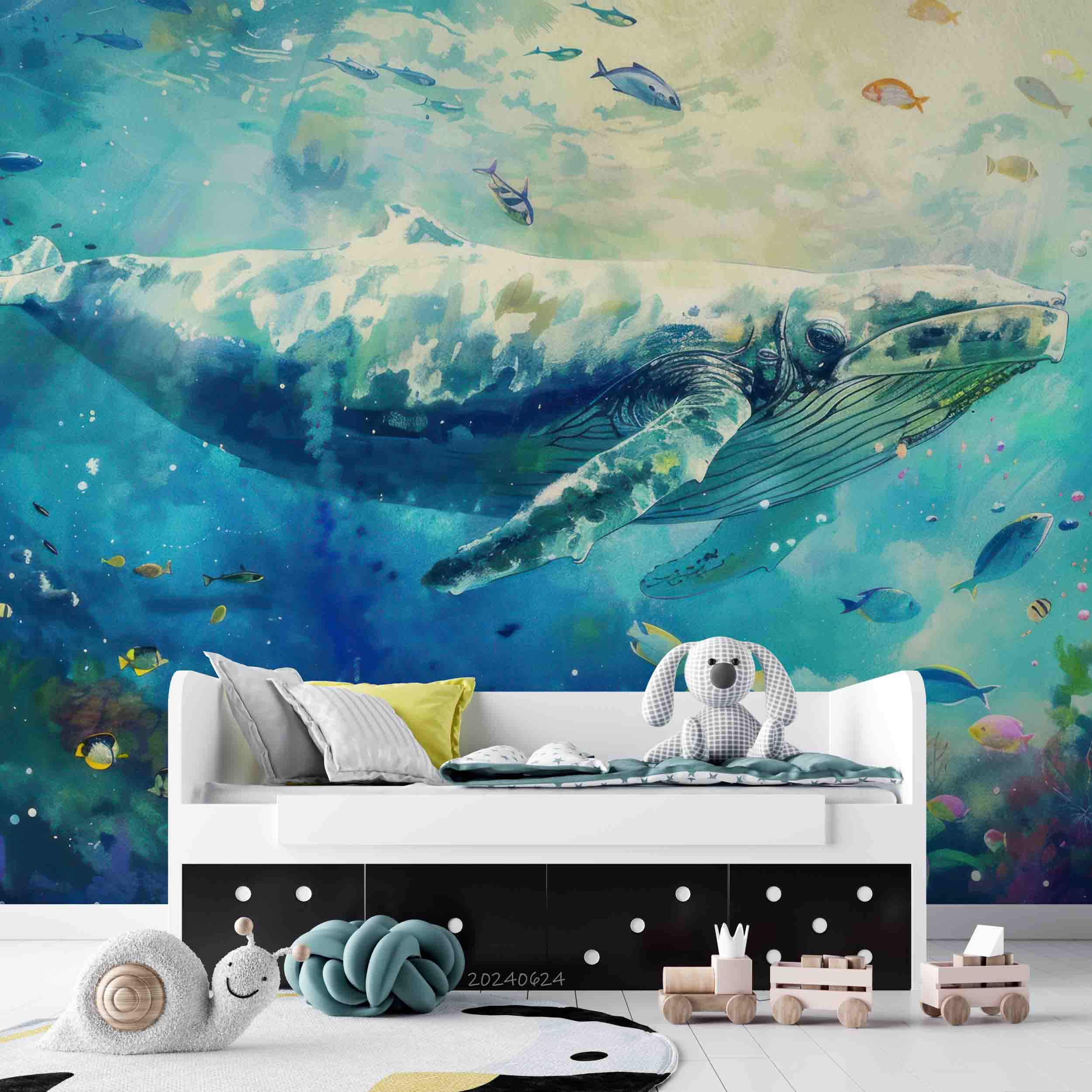 3D Sea Turtle Whale Fish Coral Ripple Wall Mural Wallpaper YXL 685