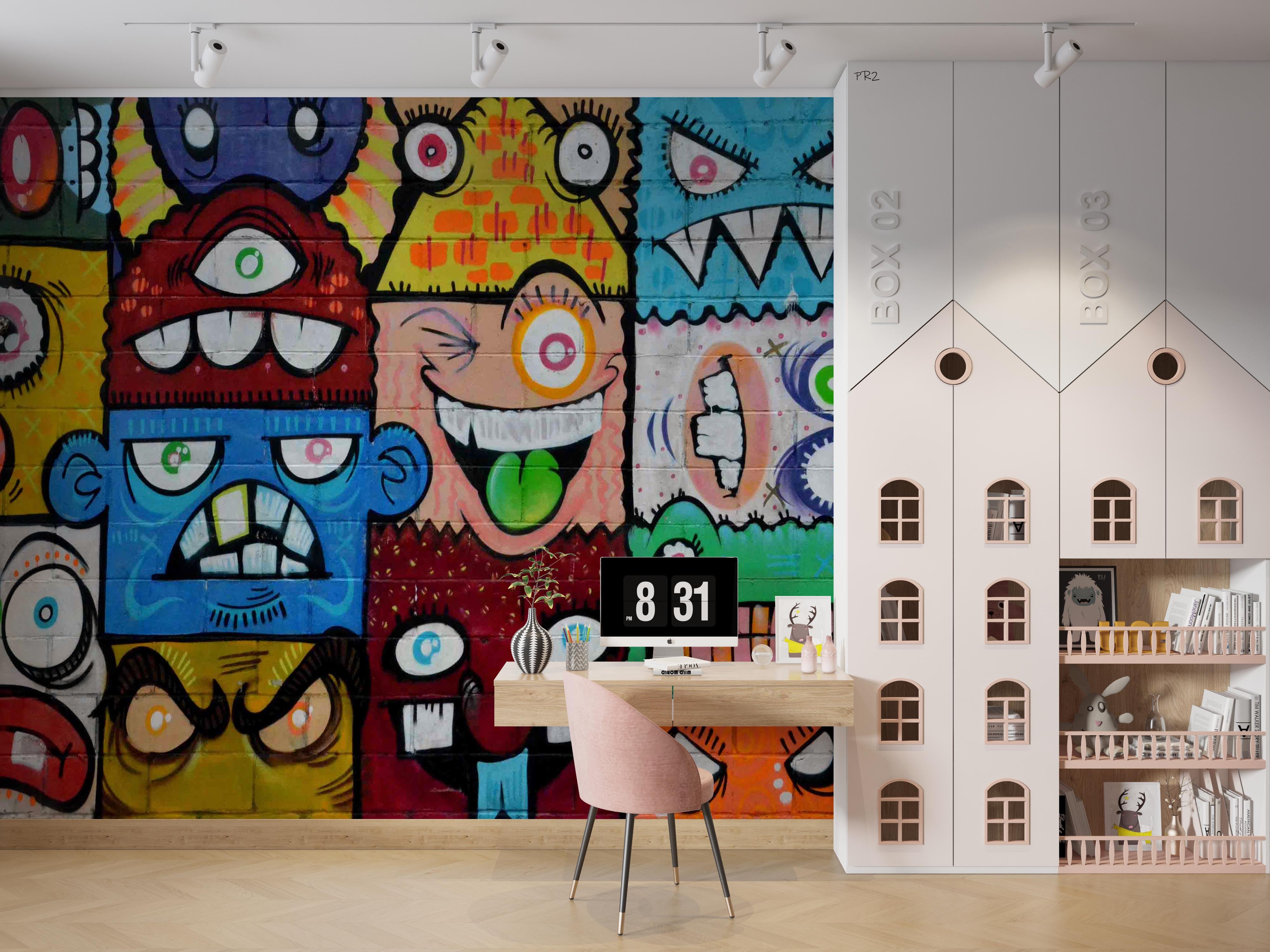 Abstract Graffiti Block Monster Wallpaper urban graffiti wall mural for teen room, studio or feature wall - view 4